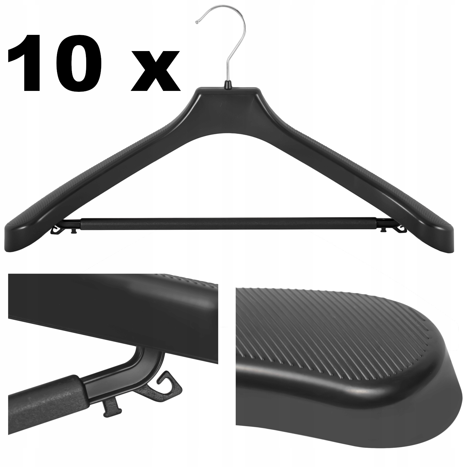 

10 x wieszak na ubrania czarny uniwersalny 50 cm