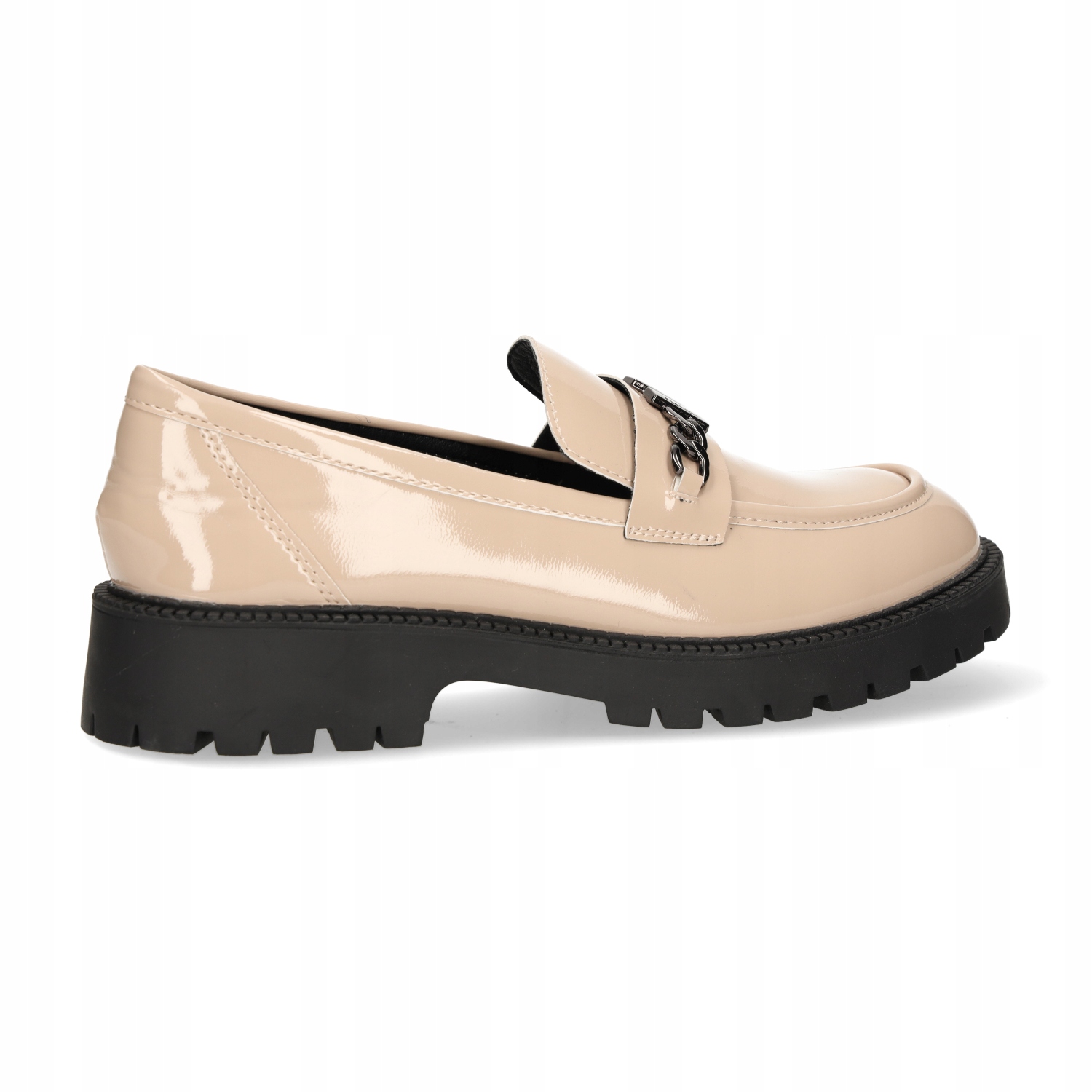 MOKASYNY DAMSKIE VINCEZA NA PŁASKIM OBCASIE Z OZDOBĄ BEŻOWE LAKIEROWANE 41 Materiał podeszwy tworzywo