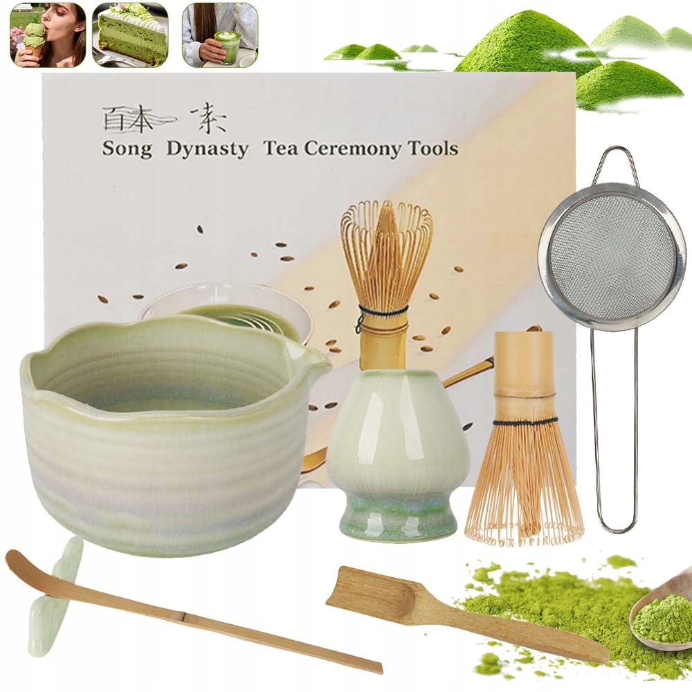 Levně Dárková Sada Bambusová, Keramická Na Čaj Matchy Lžička 7 Ks