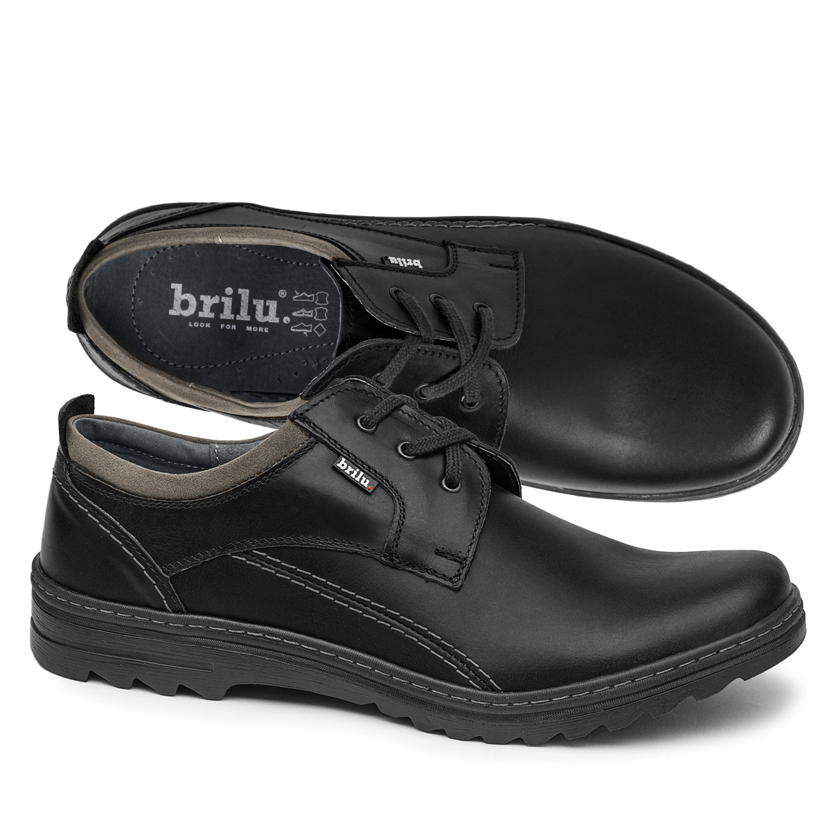 Brilu Polskie Półbuty Męskie Wiązane Skórzane Clayton Czarne 43