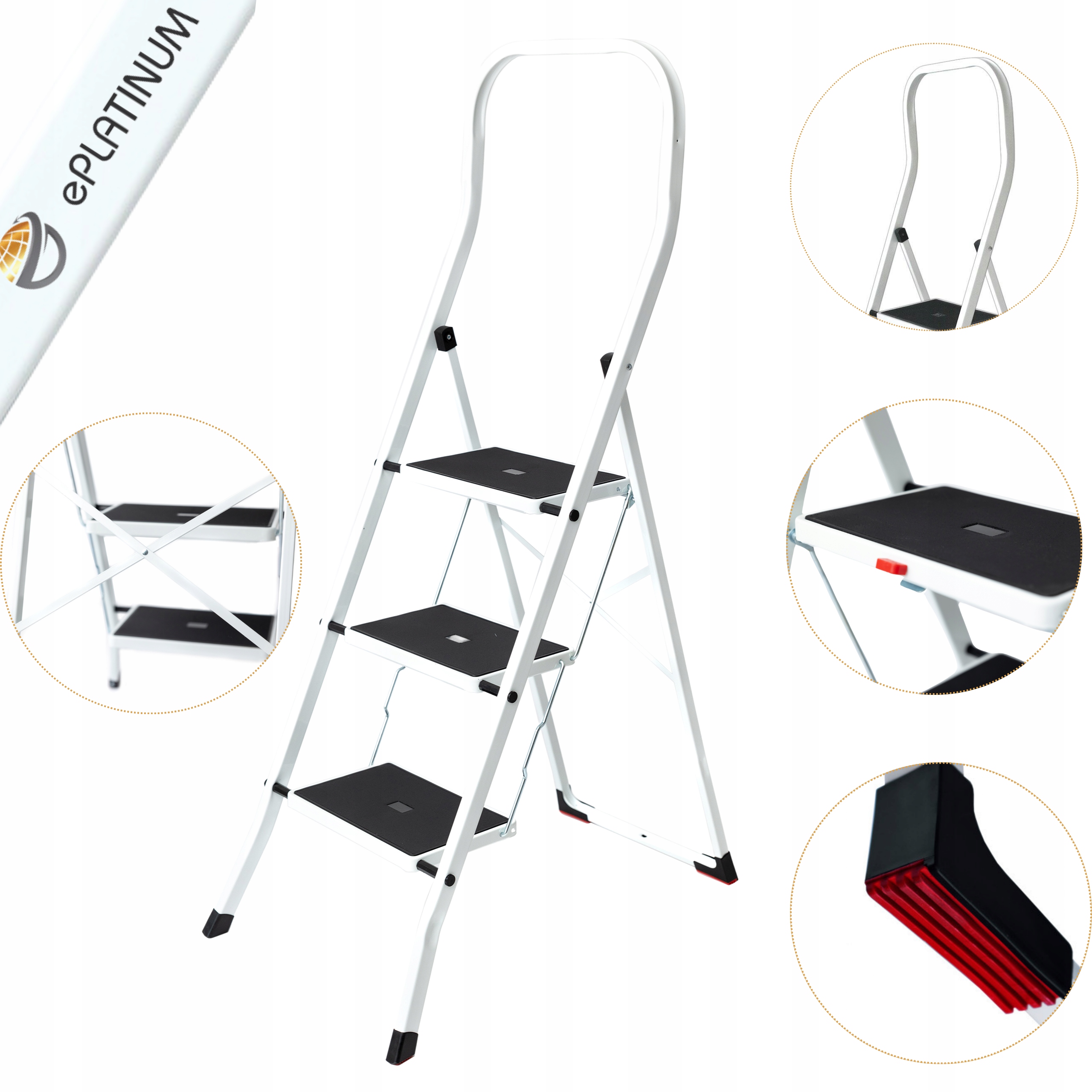 Žebřík kancelářský žebřík 3-stupňový bílý ePlatinum 150 kg Atest