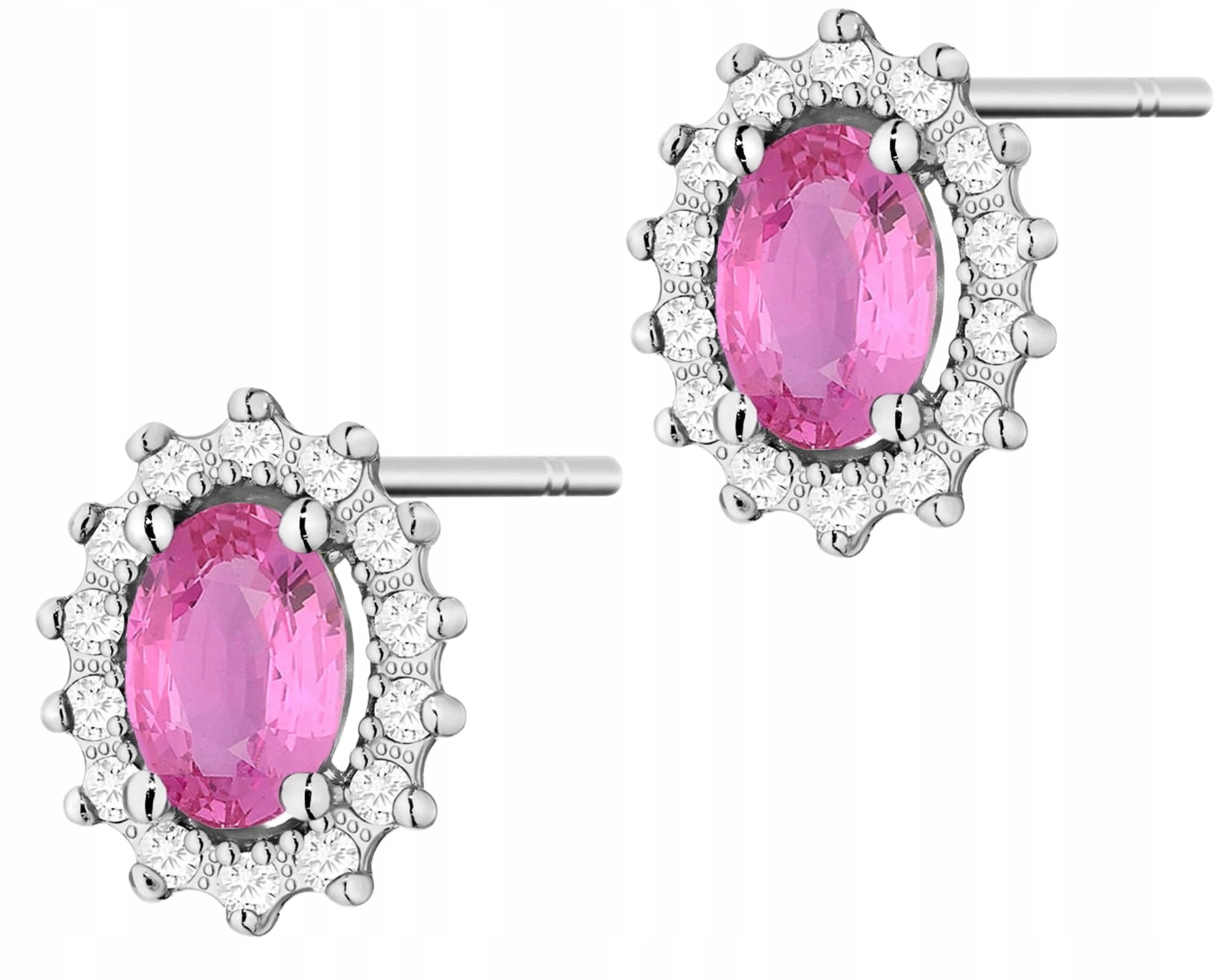 Bílé Zlato Náušnice Růžové Safíry Brilianty Na Tyči Zlato 585