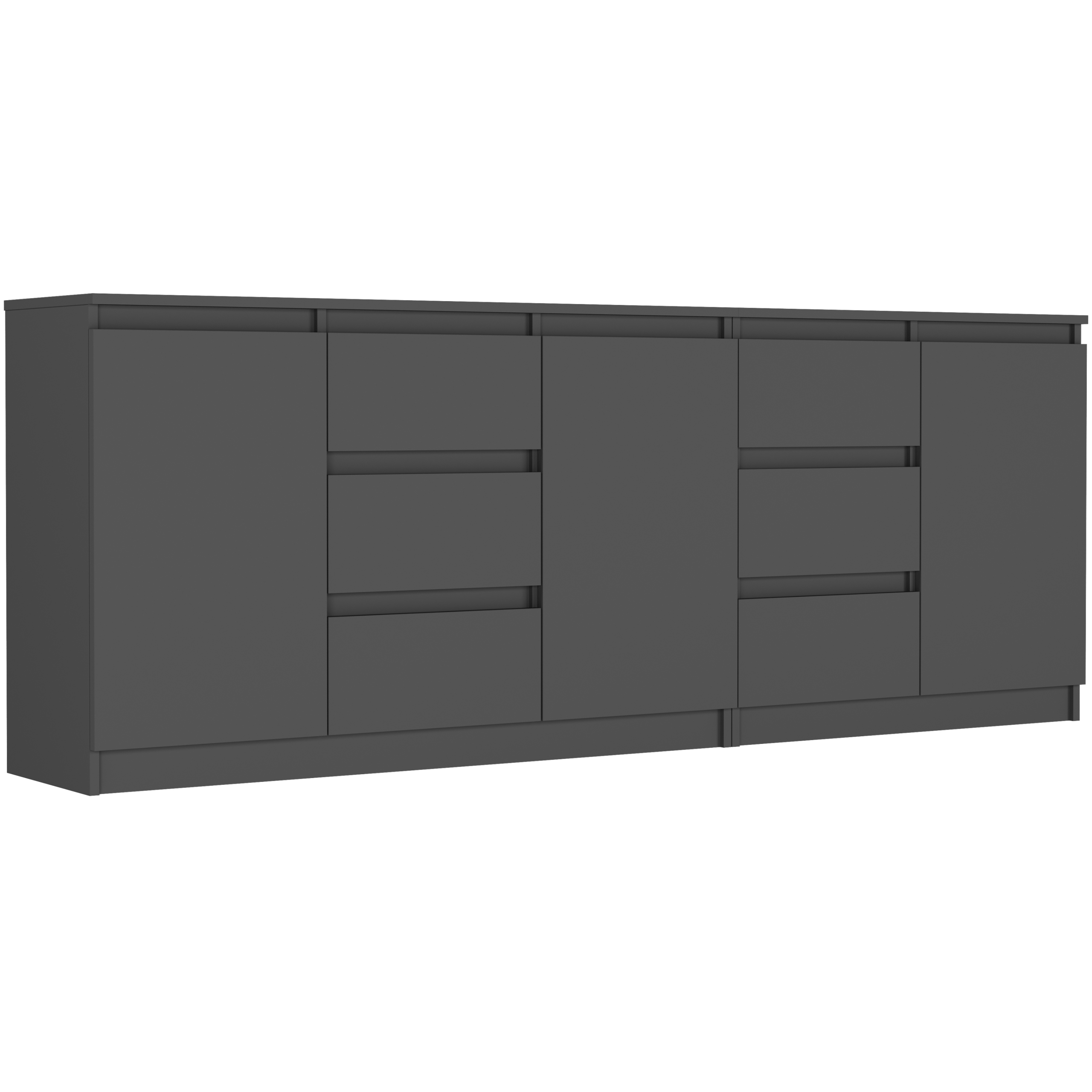 Komoda sada 200 cm skříňka 6 zásuvek 3 dvířka velká do obývacího pokoje antracit