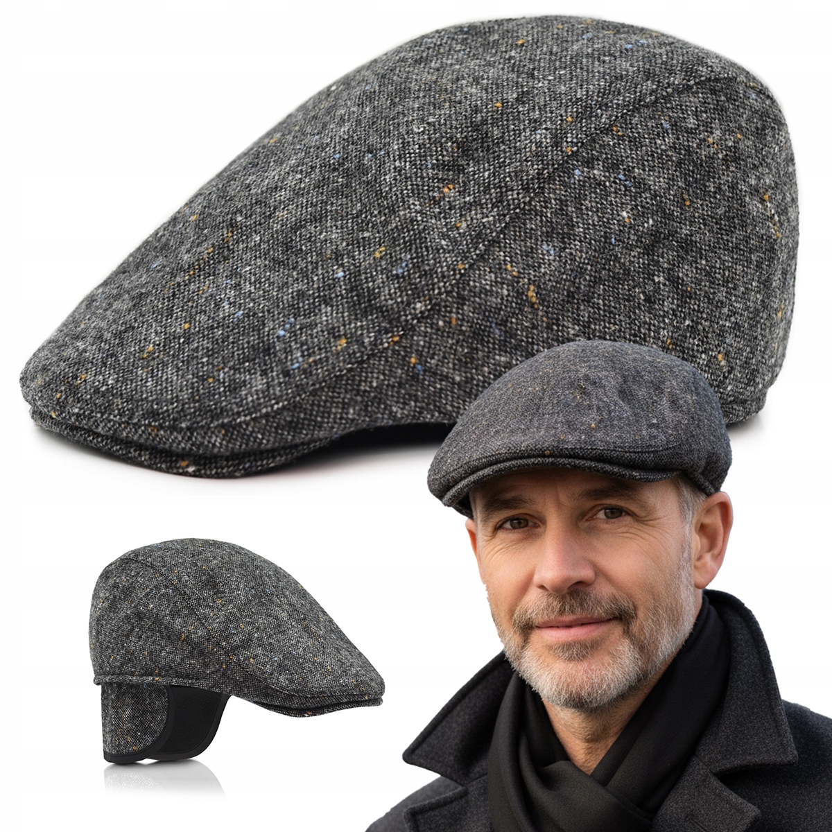 Pánská zateplená čepice s náušníky Čepice Premium 60% Vlna Pako Jeans