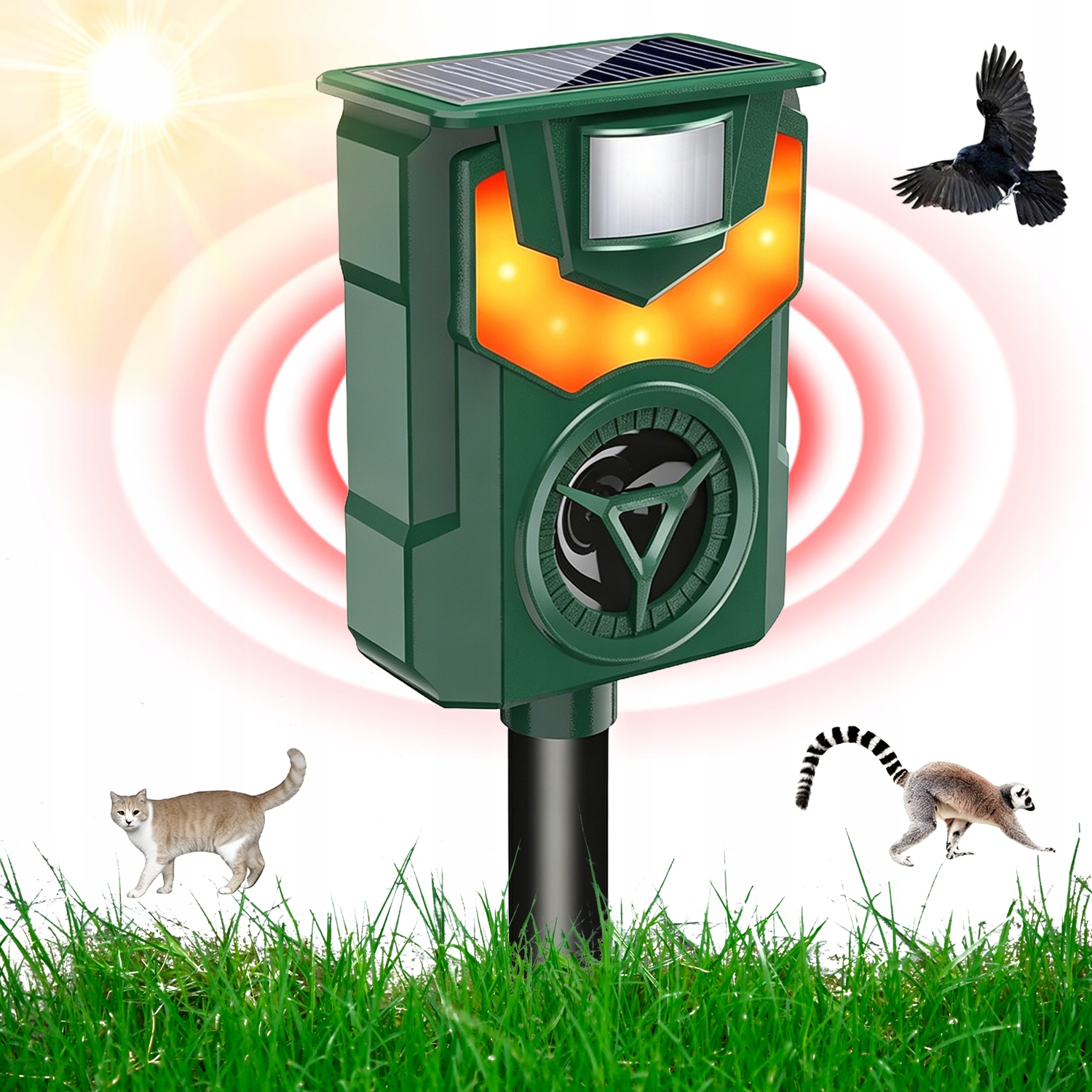 Odstraszacz Z Czujnikiem Ruchu 13.5-45KHZ 600MAH Solarny Zielony
