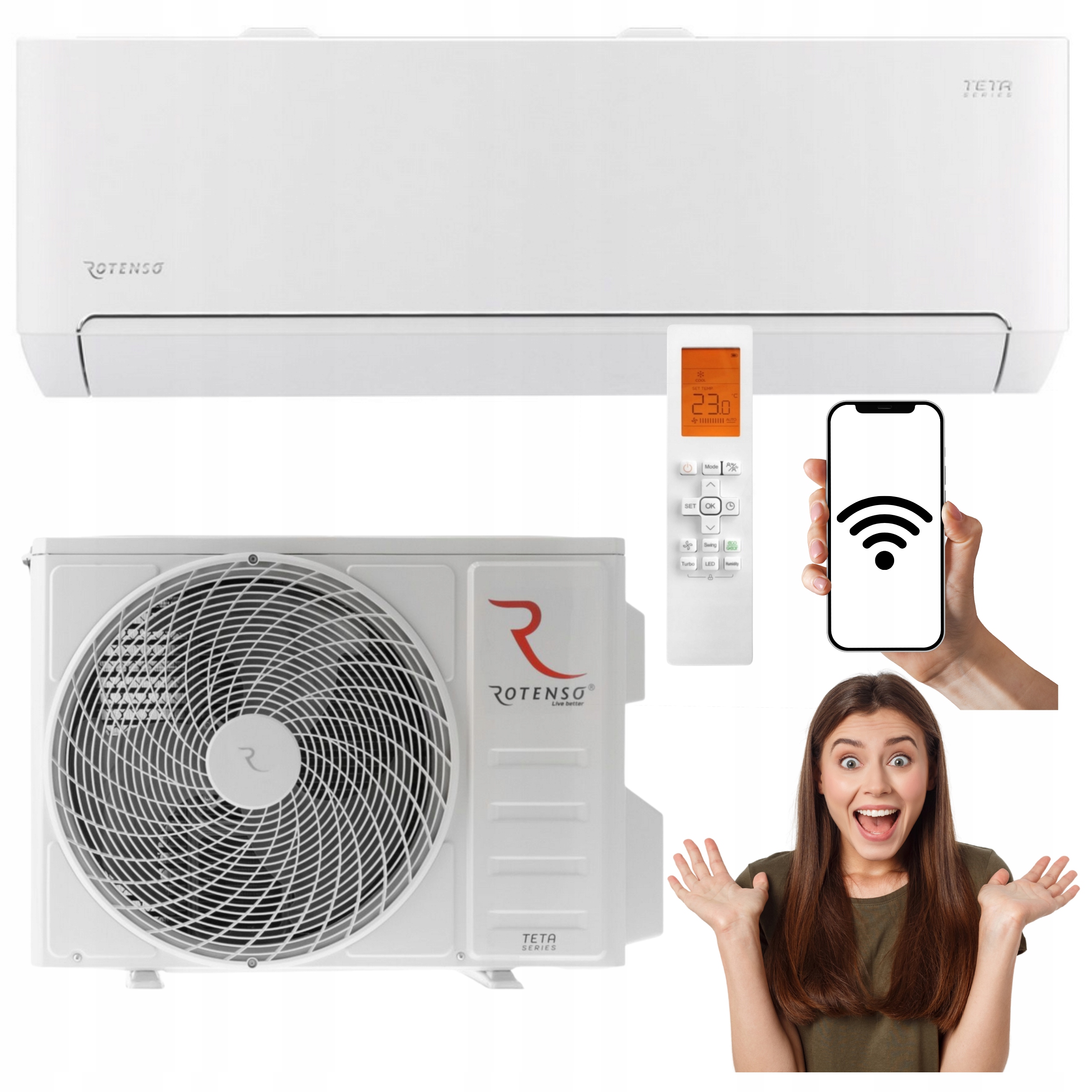 Domácí nástěnný klimatizátor Rotenso Teta White 3.5 kW 40 m2 WiFi pro vytápění