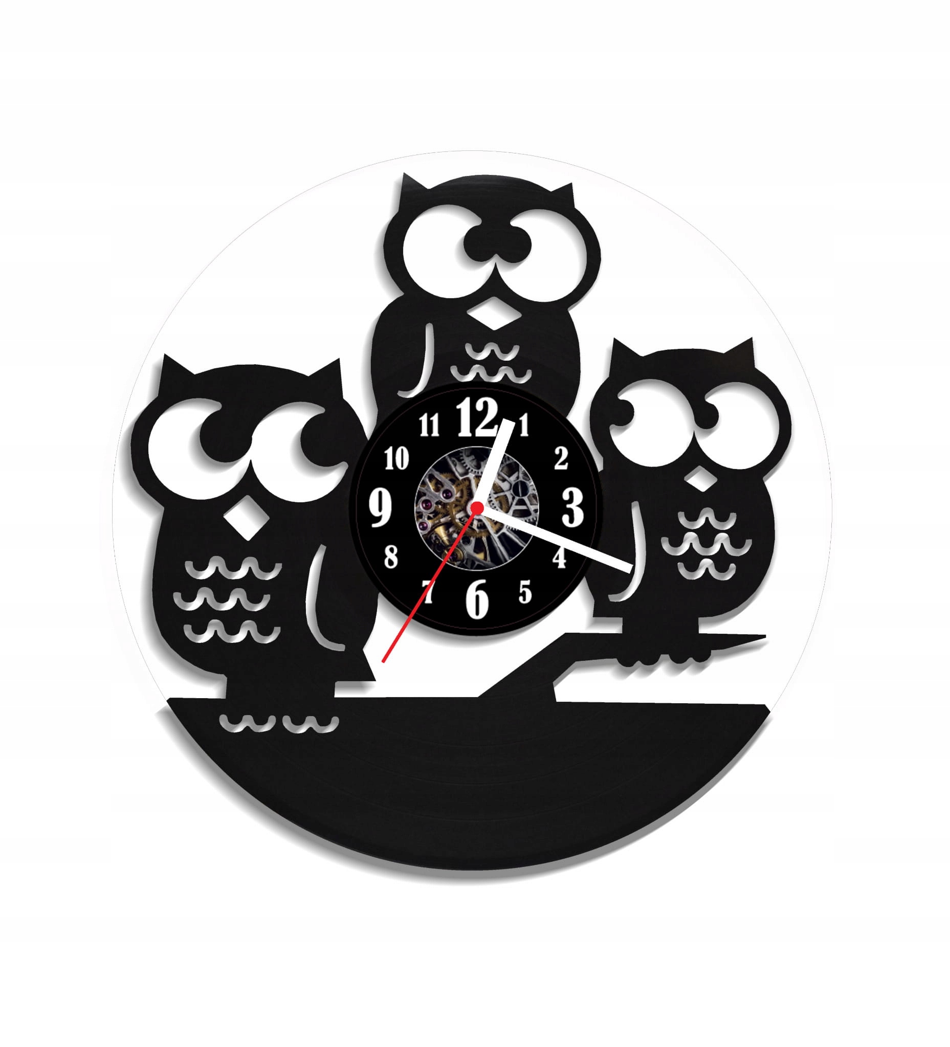 

Zegar ścienny z płyty winylowej Trzy sowy 2.1