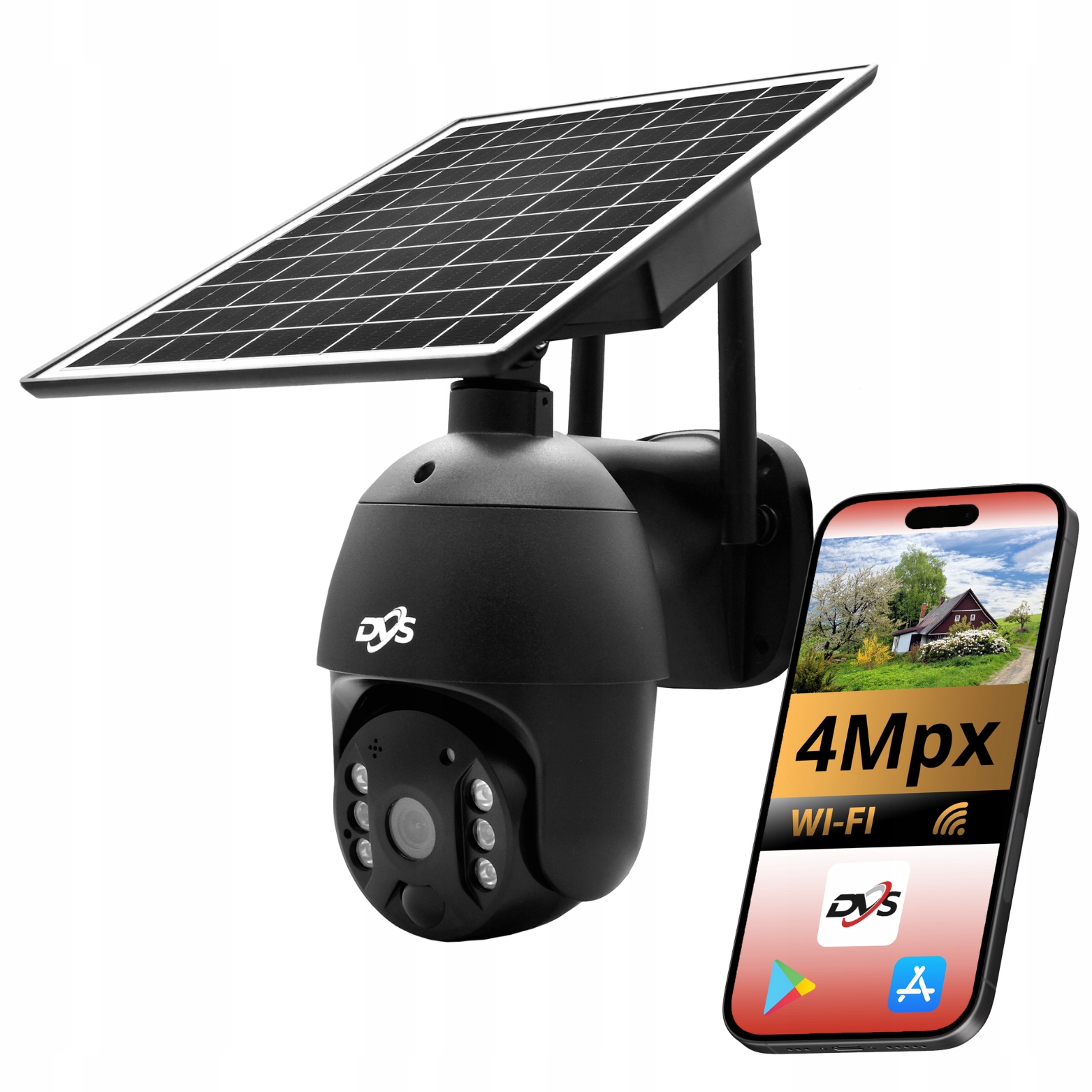 Vonkajšia Čierna Otočná Wifi Kamera So Solárnym Panelom 4 Mpx Veľká Batéria Dvs