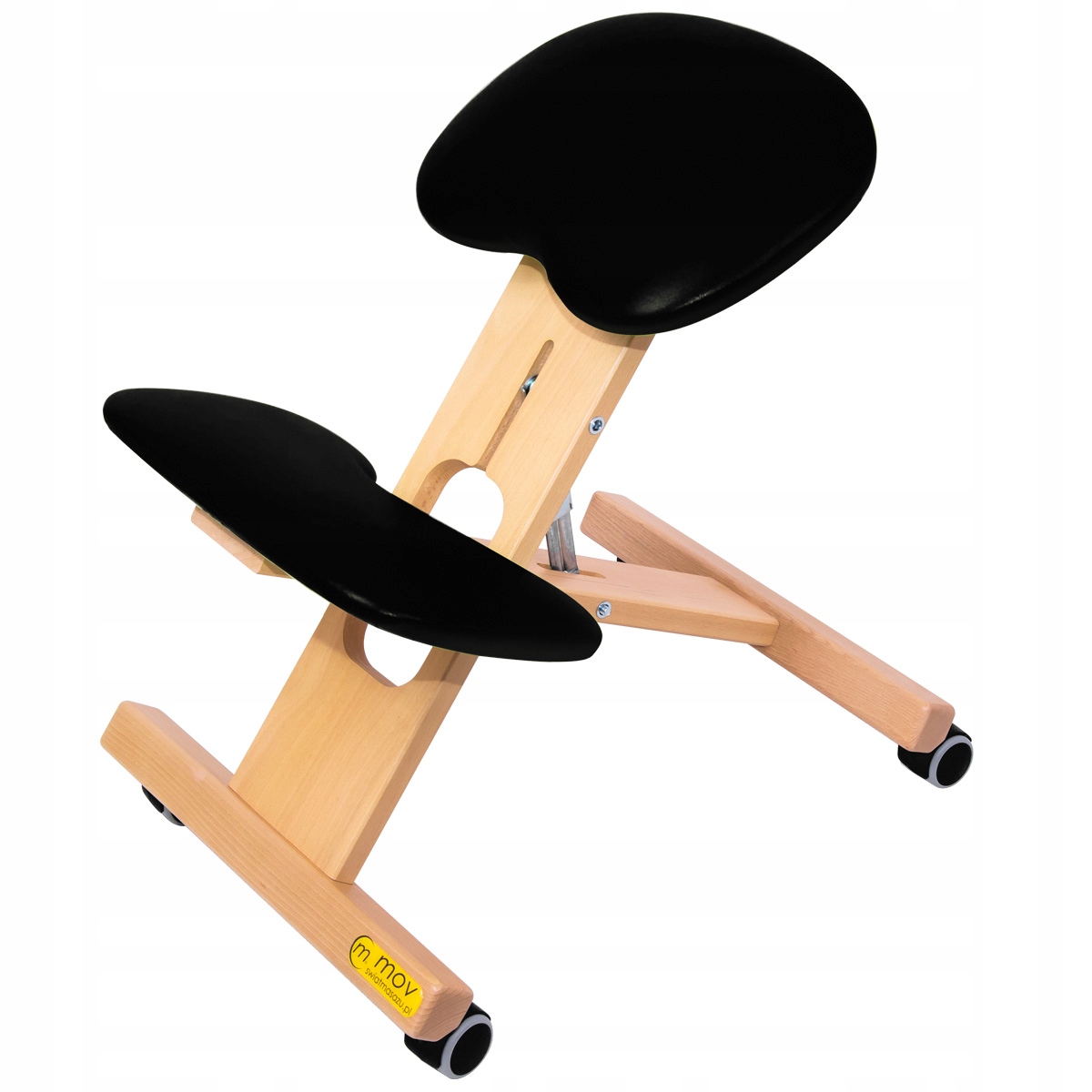 Klęcznik klękosiad ERGO-OFFICE podstawa buk siedzisko czarne + kółeczka