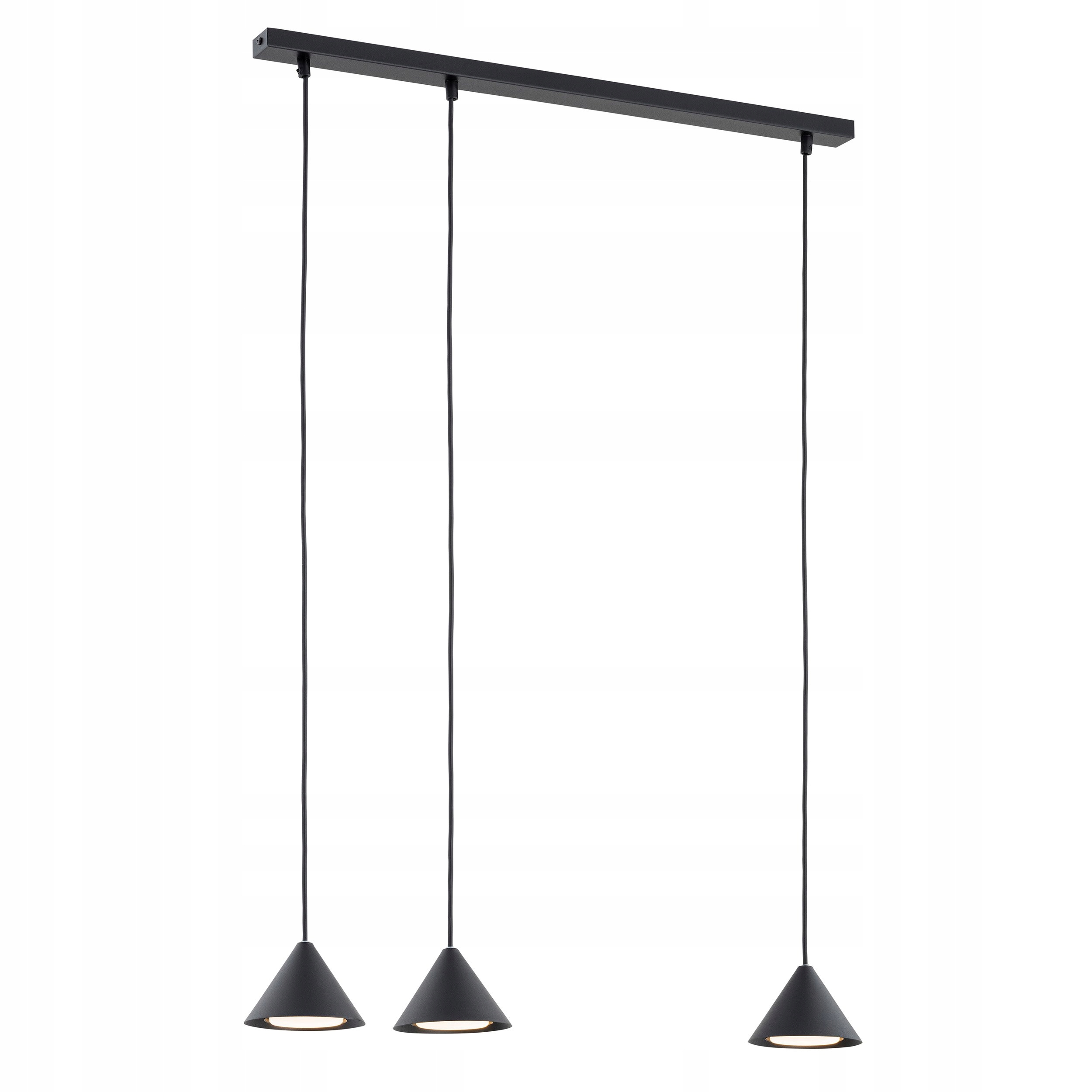 Trojitá lampa s černou lištou Elit 3 Black, kužel nad kuchyňským ostrovem