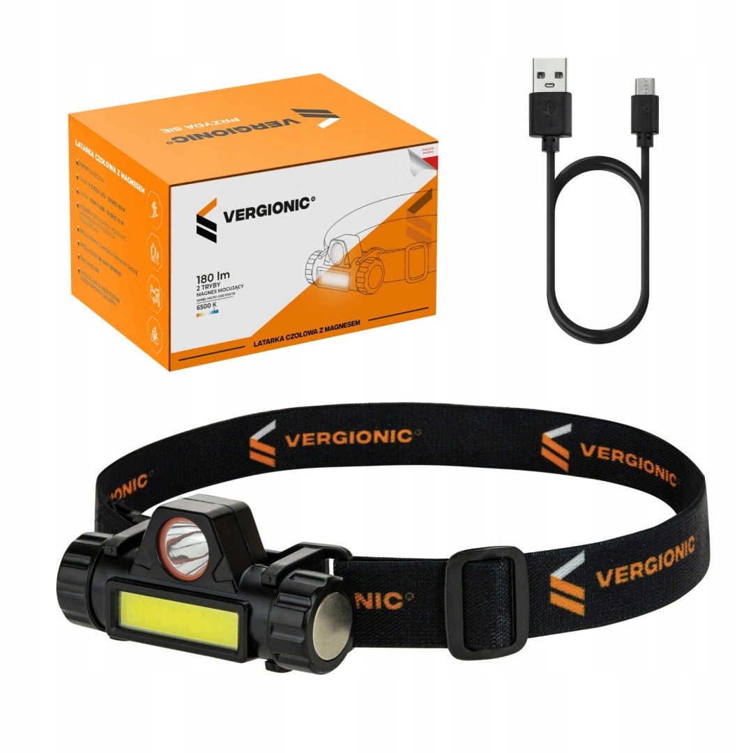 

Latarka czołowa Usb Cob z magnesem Vergionic