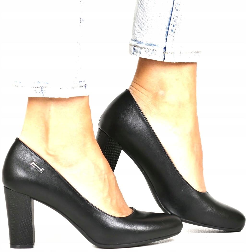 Czarne Buty Na Obcasie Czółenka Na Słupku Klasyczne Buty