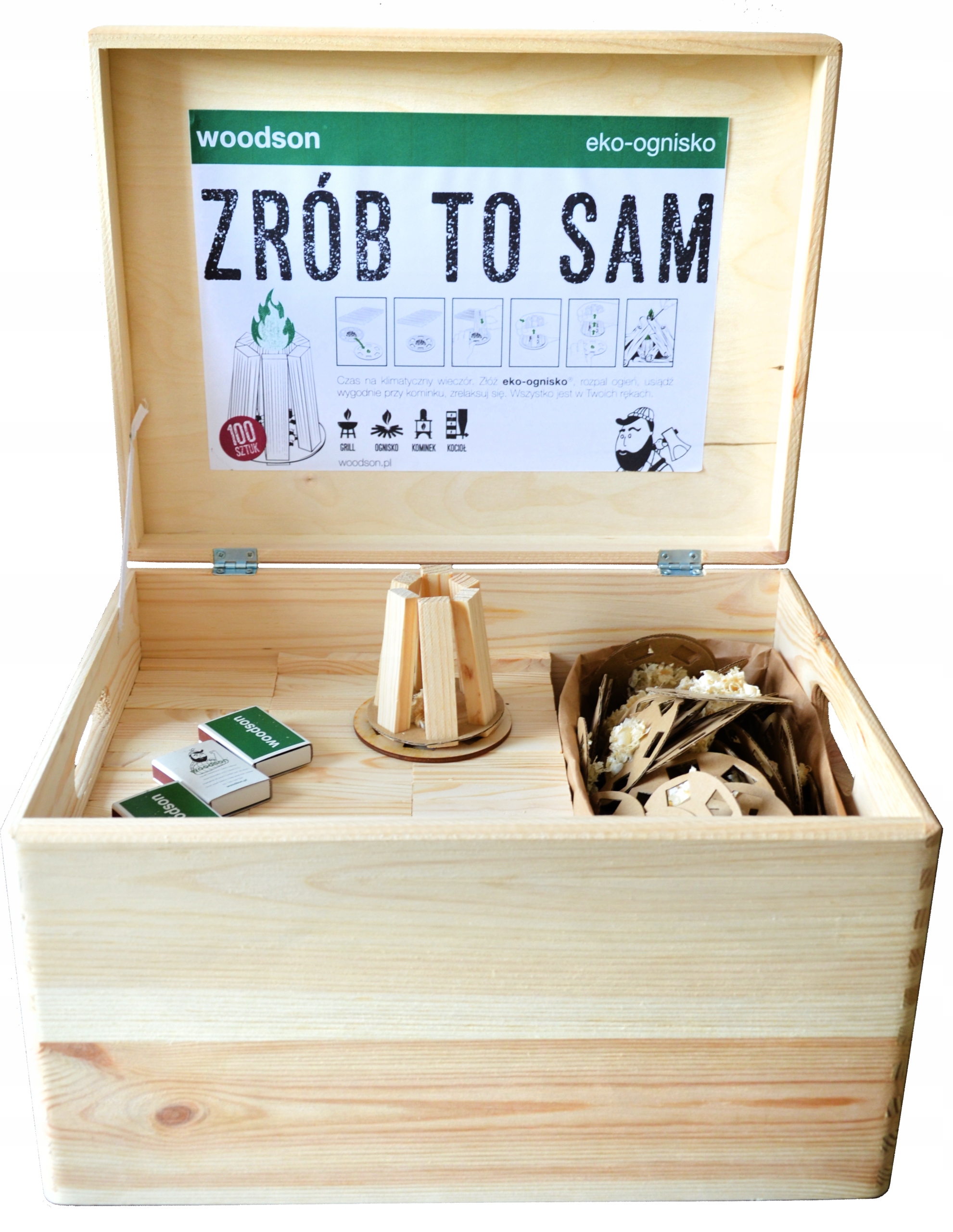 Woodson eko-ohnisko Sada Survival 100 Kusov Urob Si Sám V prepravke, oheň