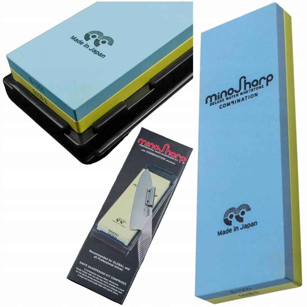 Global MinoSharp Japoński Kamień Ceramiczny z Prowadnicą Do Noży 1000/8000