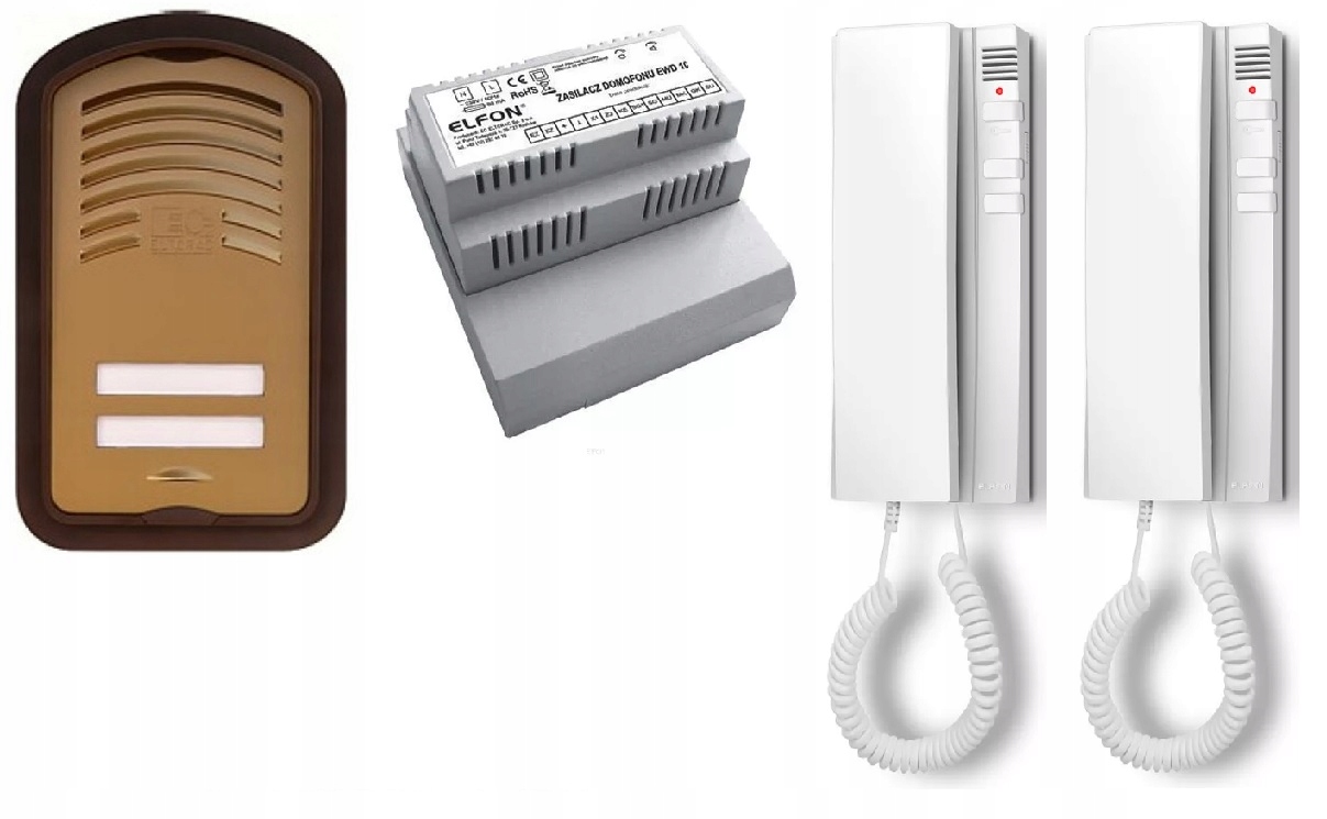Domofon Panel zewnętrzny Elfon KEN-2 2 rodzinny 2 słuchawki zasilacz EWD10