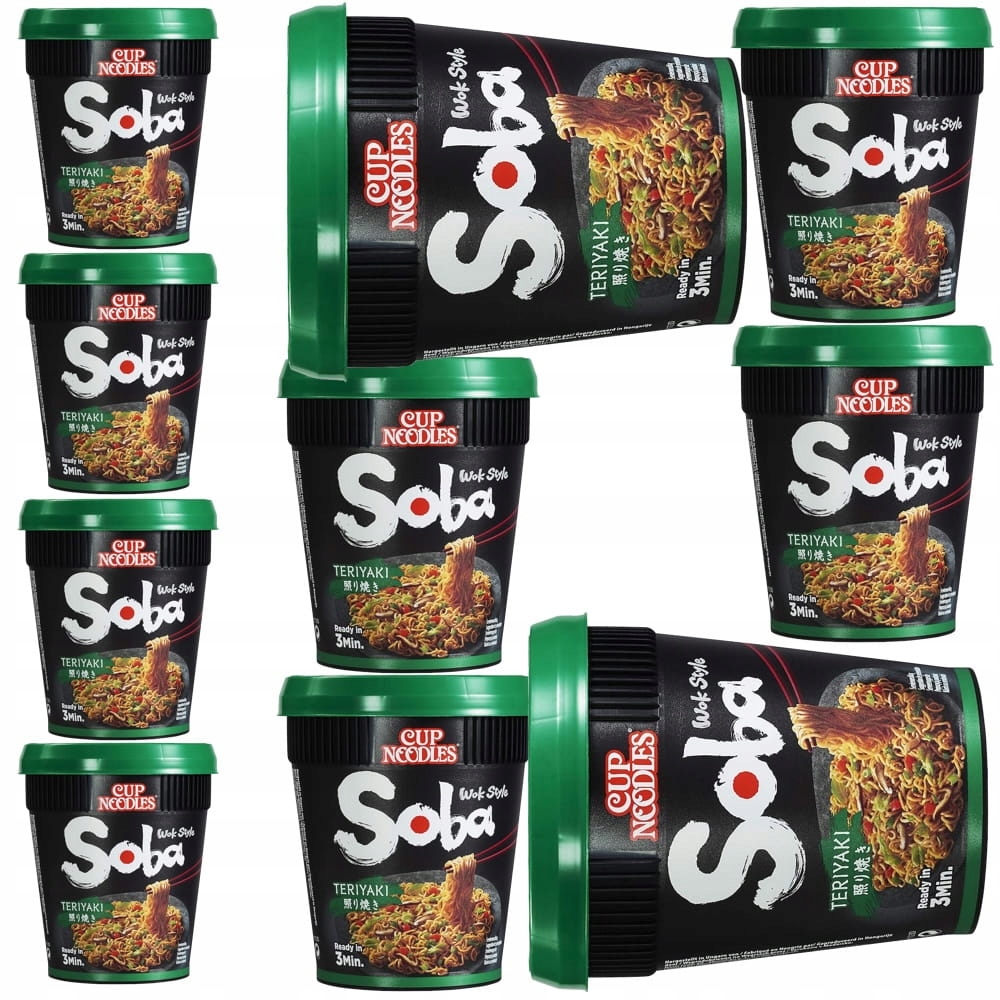 10x Zupka Błyskawiczna Makaron Instant Teriyaki Soba Cup w Kubku 90g Nissin