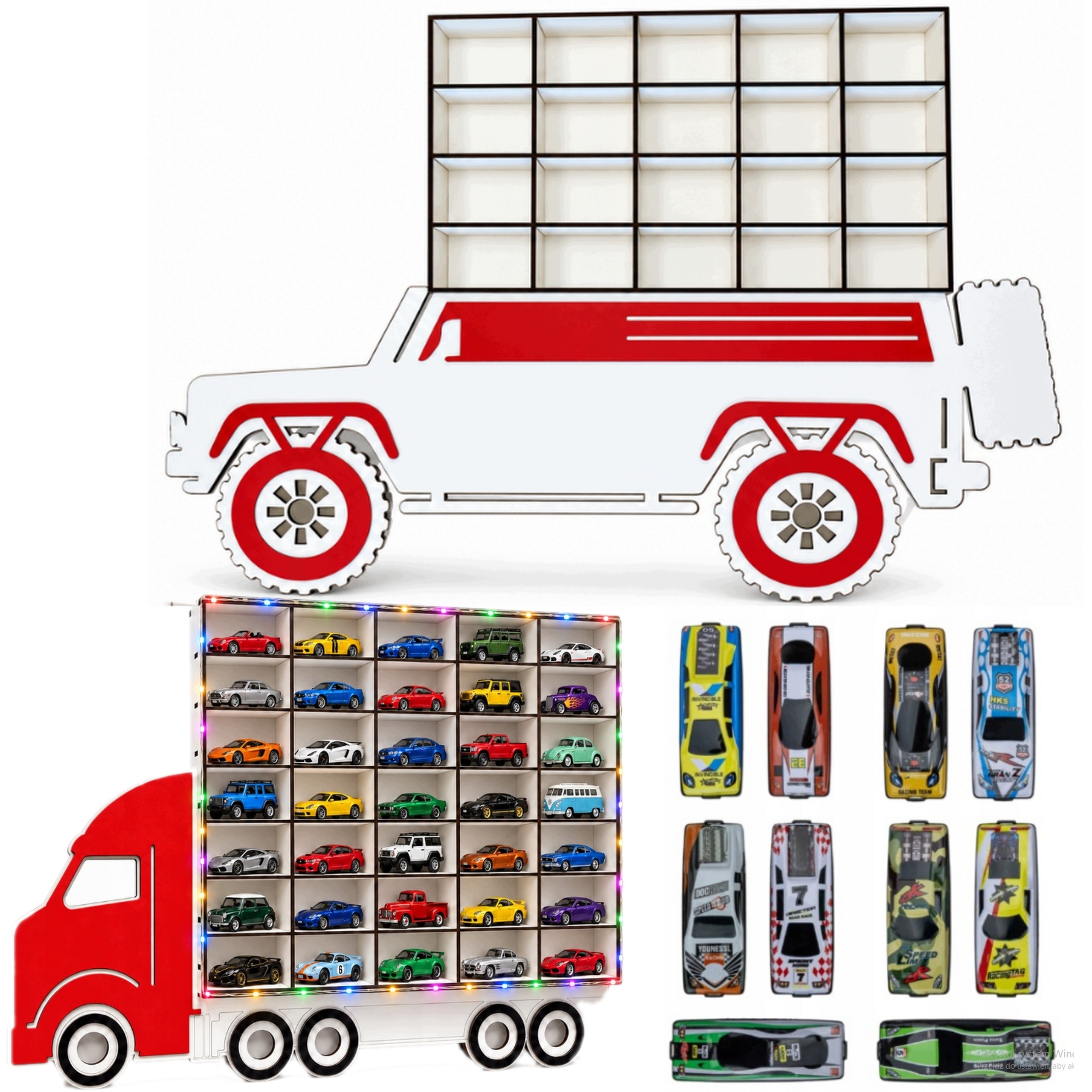 Organizer na resoraki Autka Auto Terenowka+Ciężarówka Mała Ledowy +10 Autek