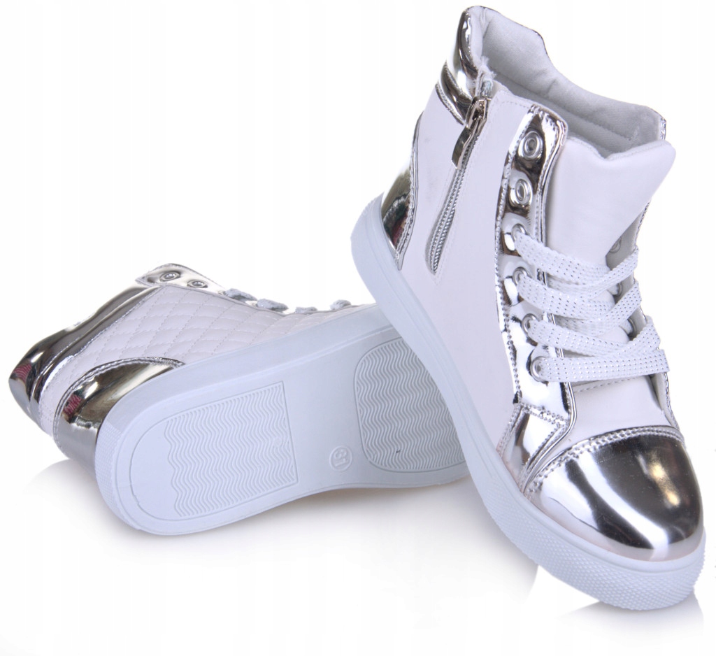 SREBRNE BOTKI WIOSENNE JESIENNE dziecięce PIKOWANE WYGODNE _31 - 19,5cm Kolor srebrny