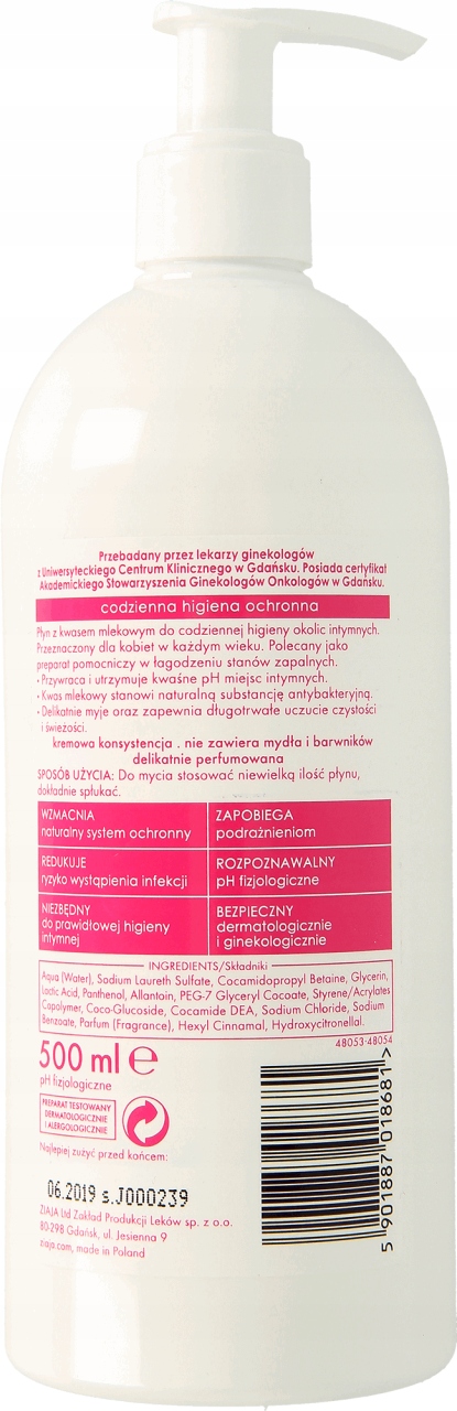 ZIAJA INTIMA KREMOWY PŁYN KWAS MLEKOWY 500ML Marka Ziaja