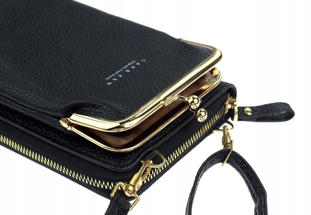 MINI TOREBKA NA RAMIĘ TELEFON PORTFEL KOPERTÓWKA CZARNA ZŁOTA Styl miejski