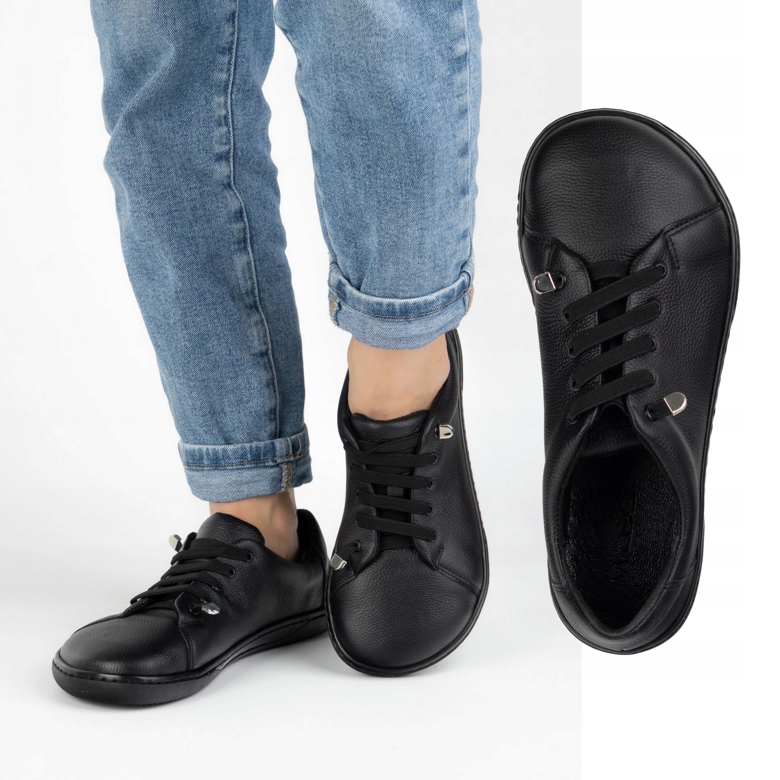 Dámské barefoot boty minimalistické kožené 0771W černý hrášek 39