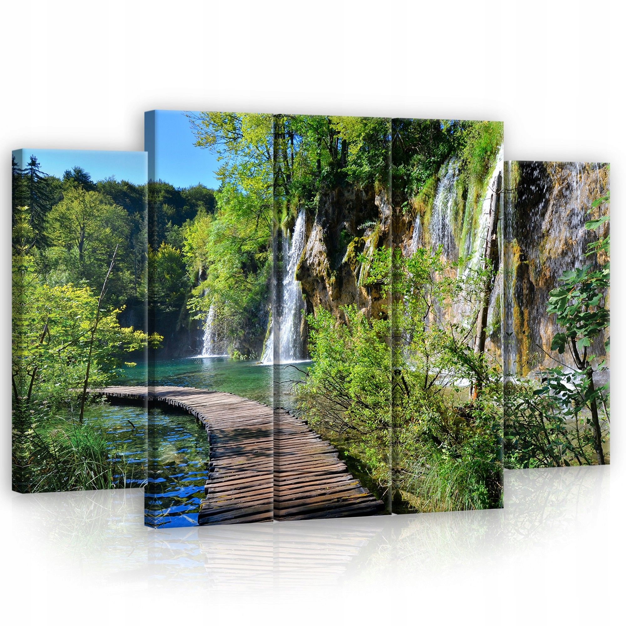 Obraz 150x100 Vodopád kaskády jazero tyrkysová les zelená pokoj príroda