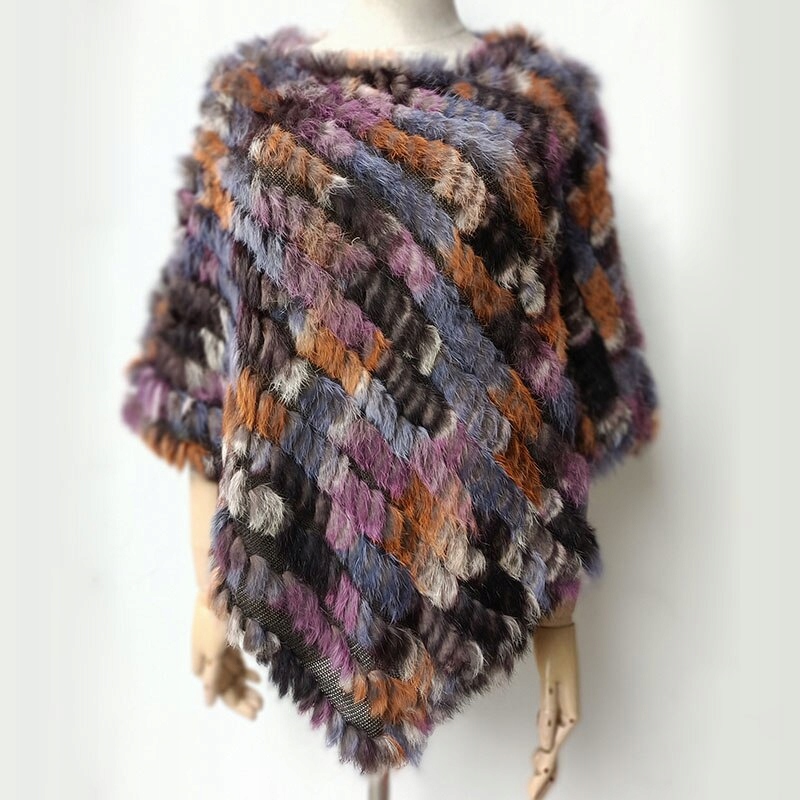 PONCZO NARZUTKA KAMIZELKA FUTRO KRÓLIKA KOLOROWE