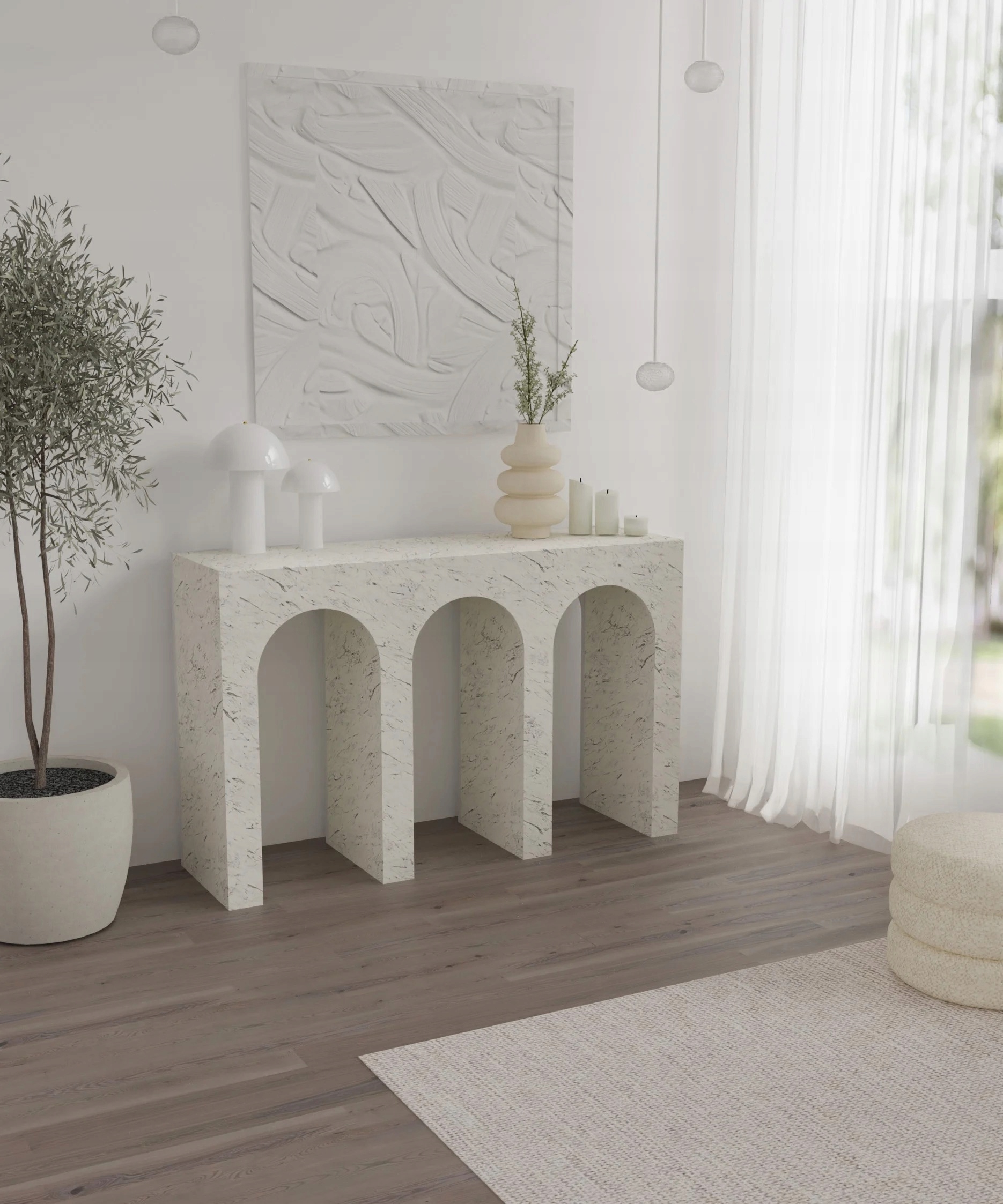 KONSOLA toaletka MARMUR łuki BIAŁA 111 cm