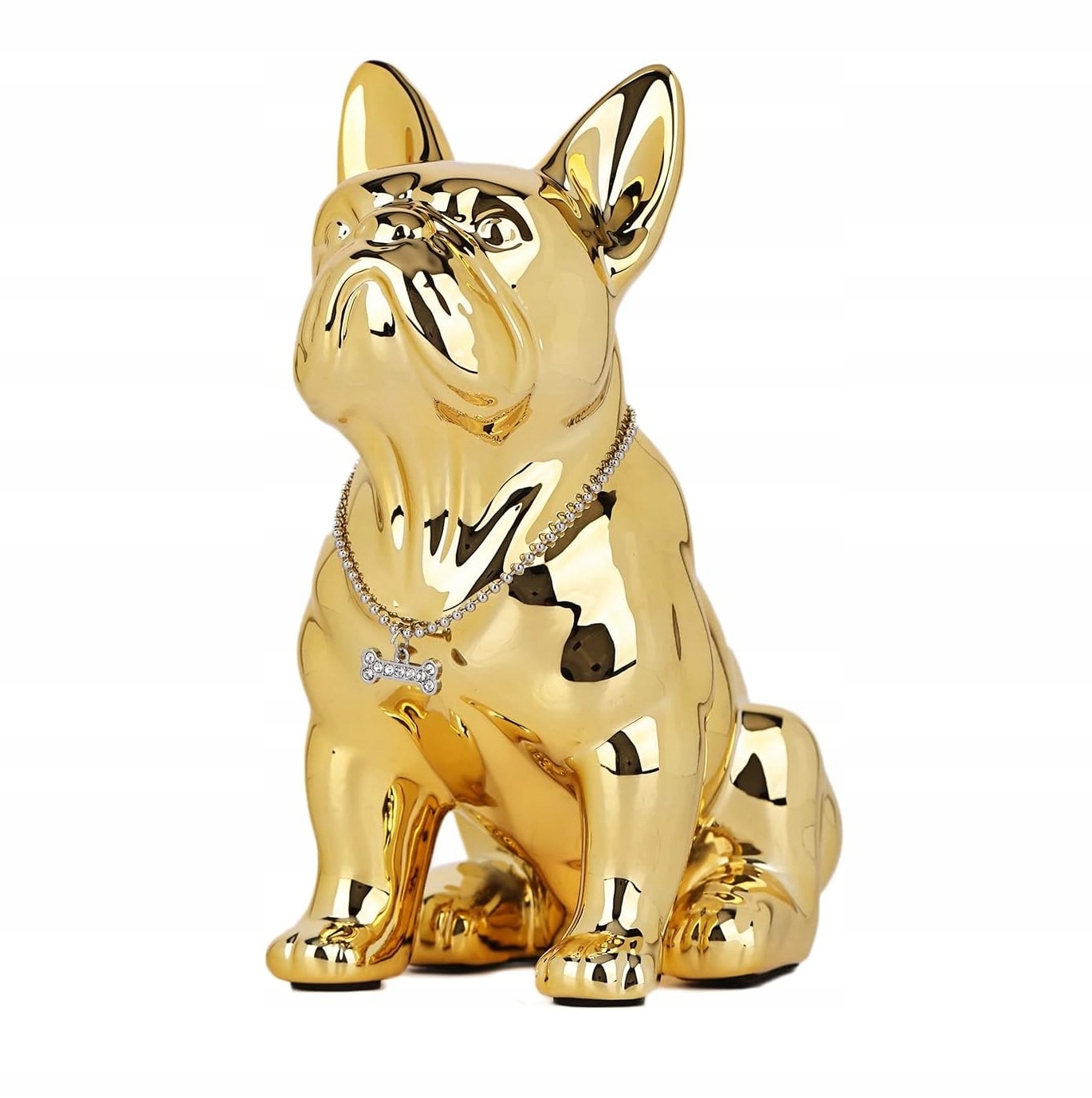 Buldog Zlatá Figúrka dekoratívna socha glamour zlatá 23 cm socha buldoga