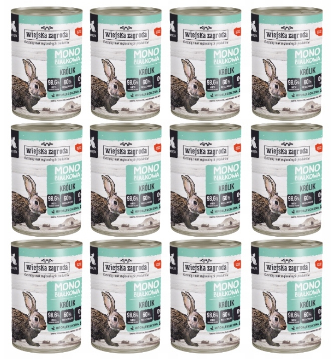 Wiejska Zagroda karma mokra dla kociąt Monoproteinowa królik 12 x 400g
