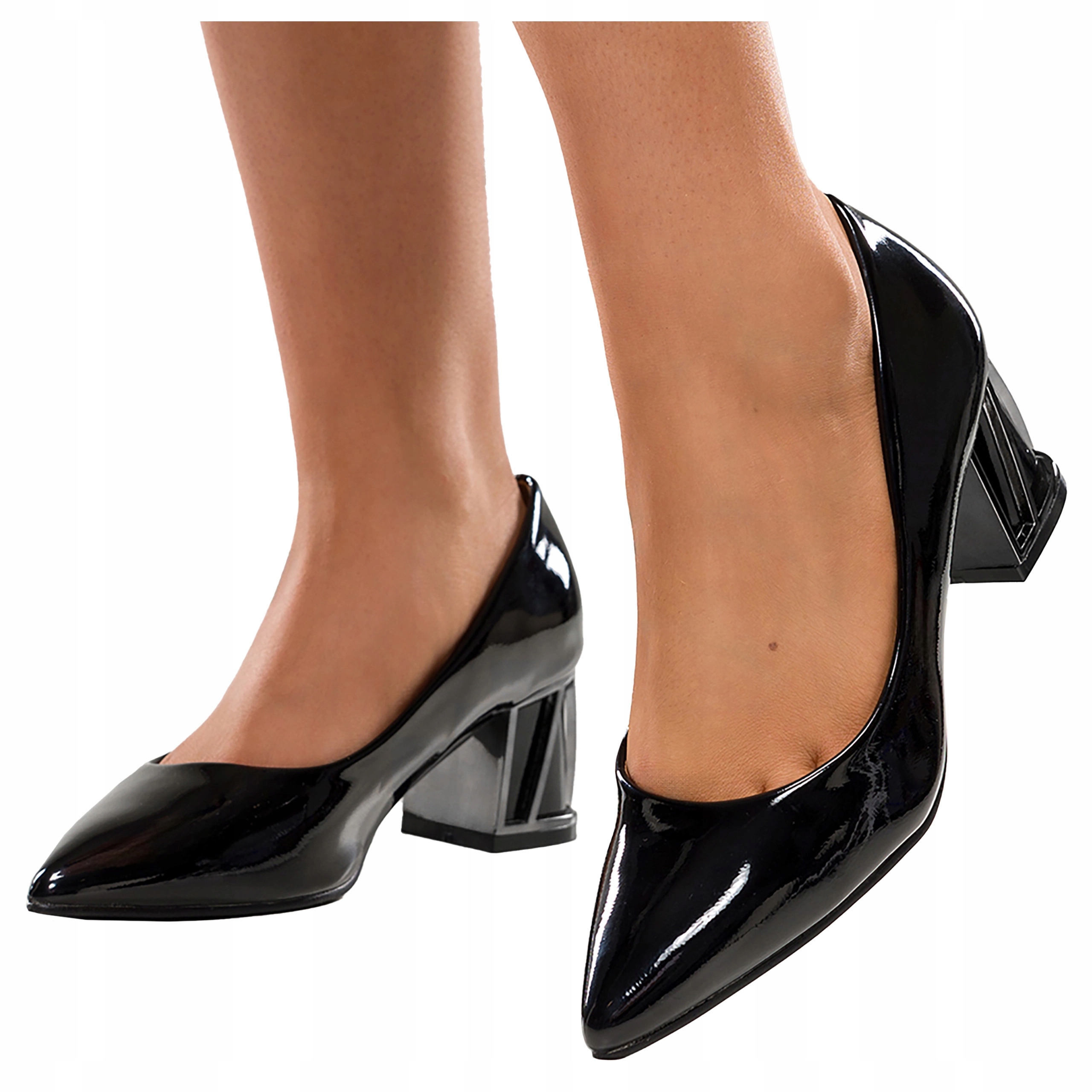 Černé Lakované Lodičky Dámské na ozdobném bloku Vložka Kůže vel. 36