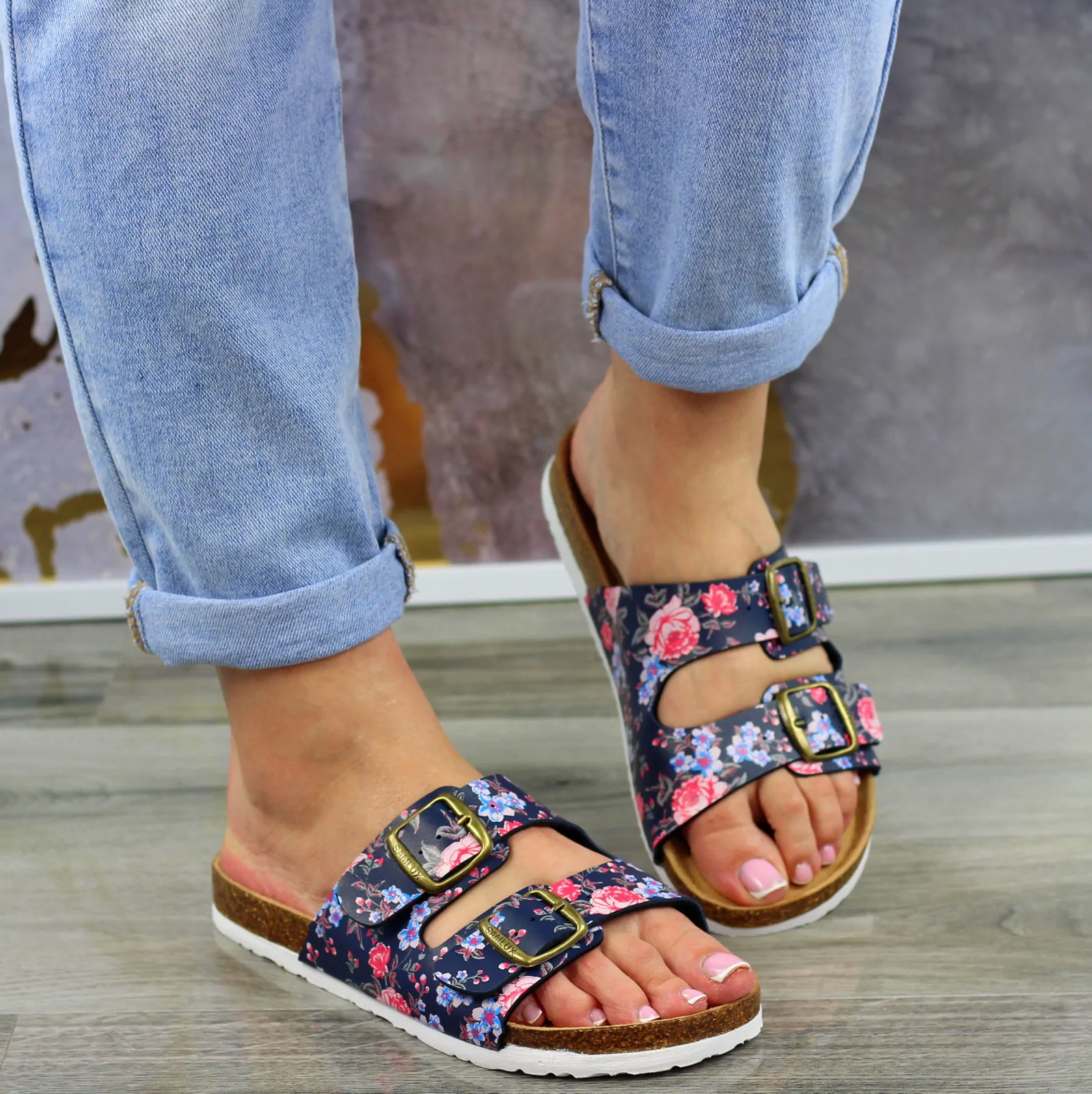 SKÓRZANE PROFILOWANE MEDYCZNE BIO KLAPKI W KWIATY6 Marka inna