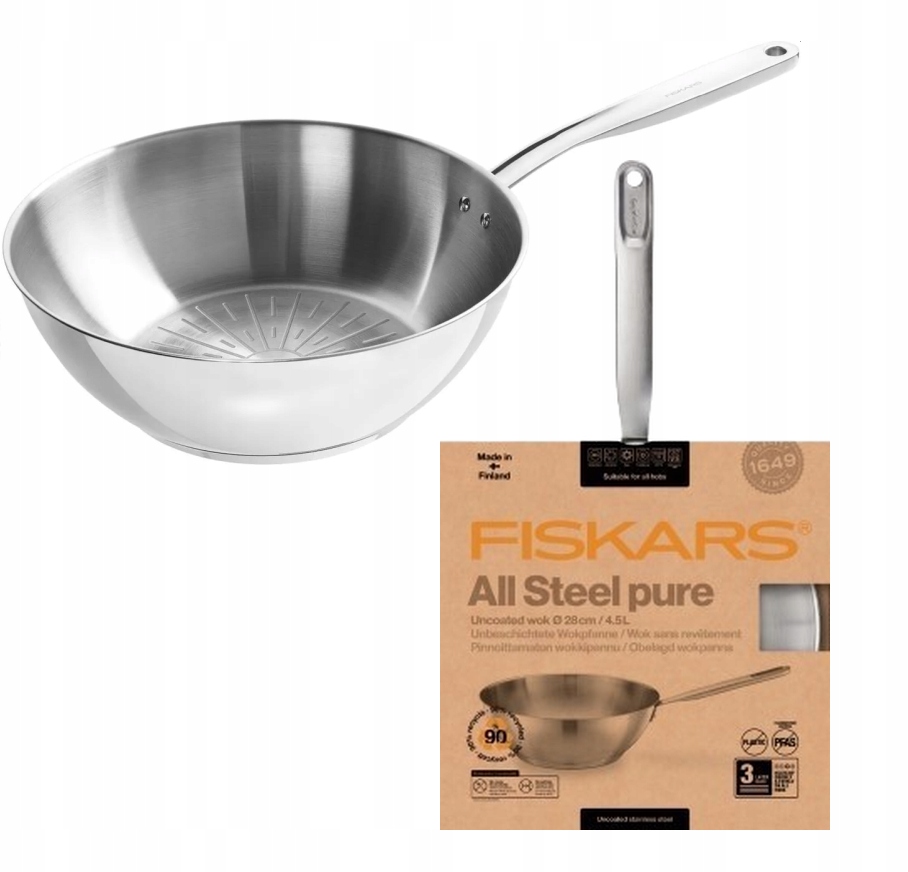 Fiskars Panvica Hlboká Wok 28 CM Nerezová Oceľ Inox Plyn Indukcia