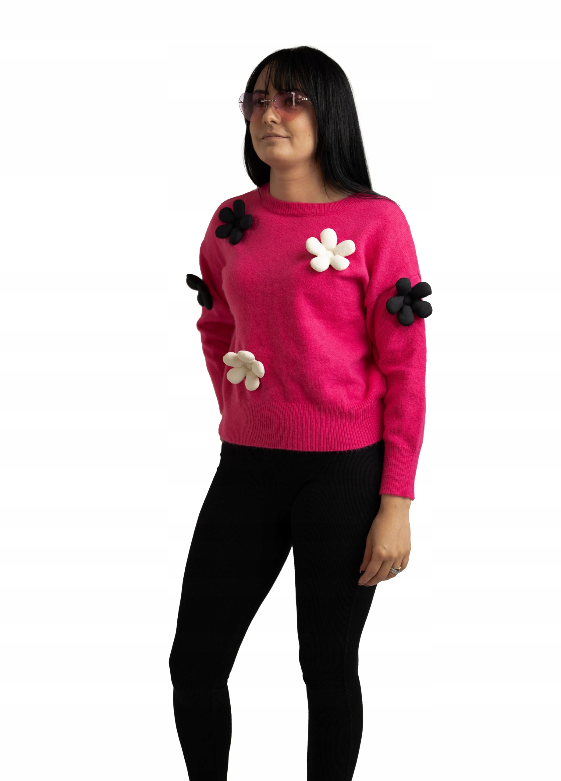 Růžový svetr s květinami Beauty Women Velikost S/m