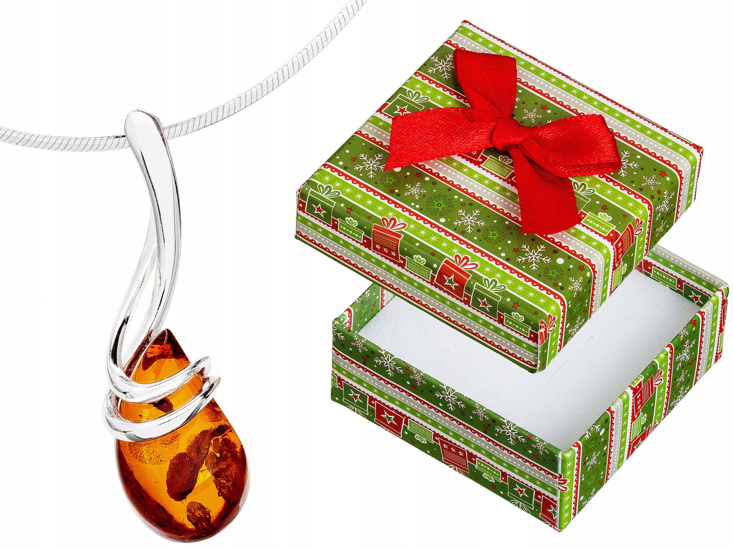 Dlouhý Stříbrný Dámský Náhrdelník Kapka s Jantarem Slza Jantar Stříbro 80