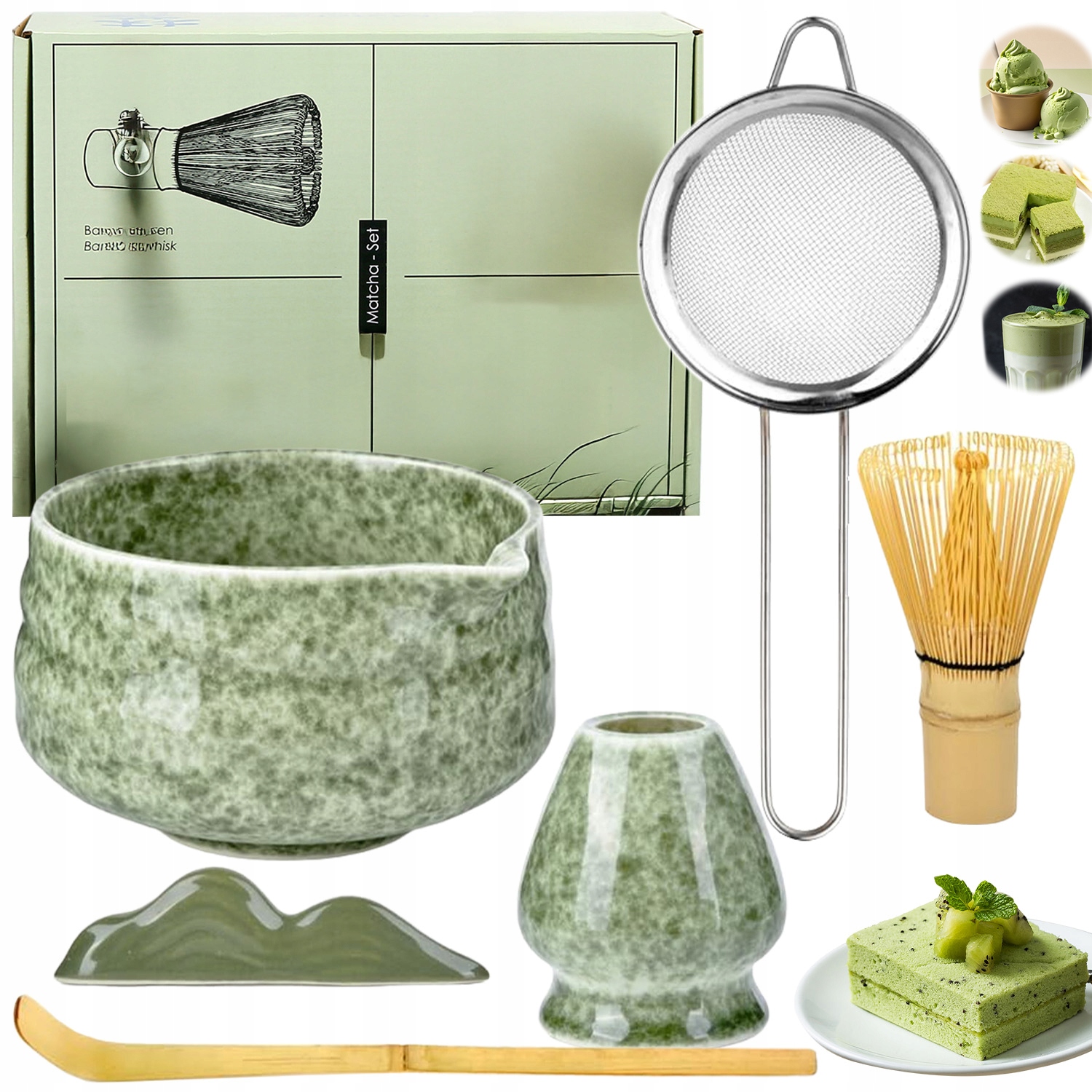 Levně Bambusový Dárková Sada Na Čaj Matchy Chashaku Šlehací Metla Lžíce 7 Ks
