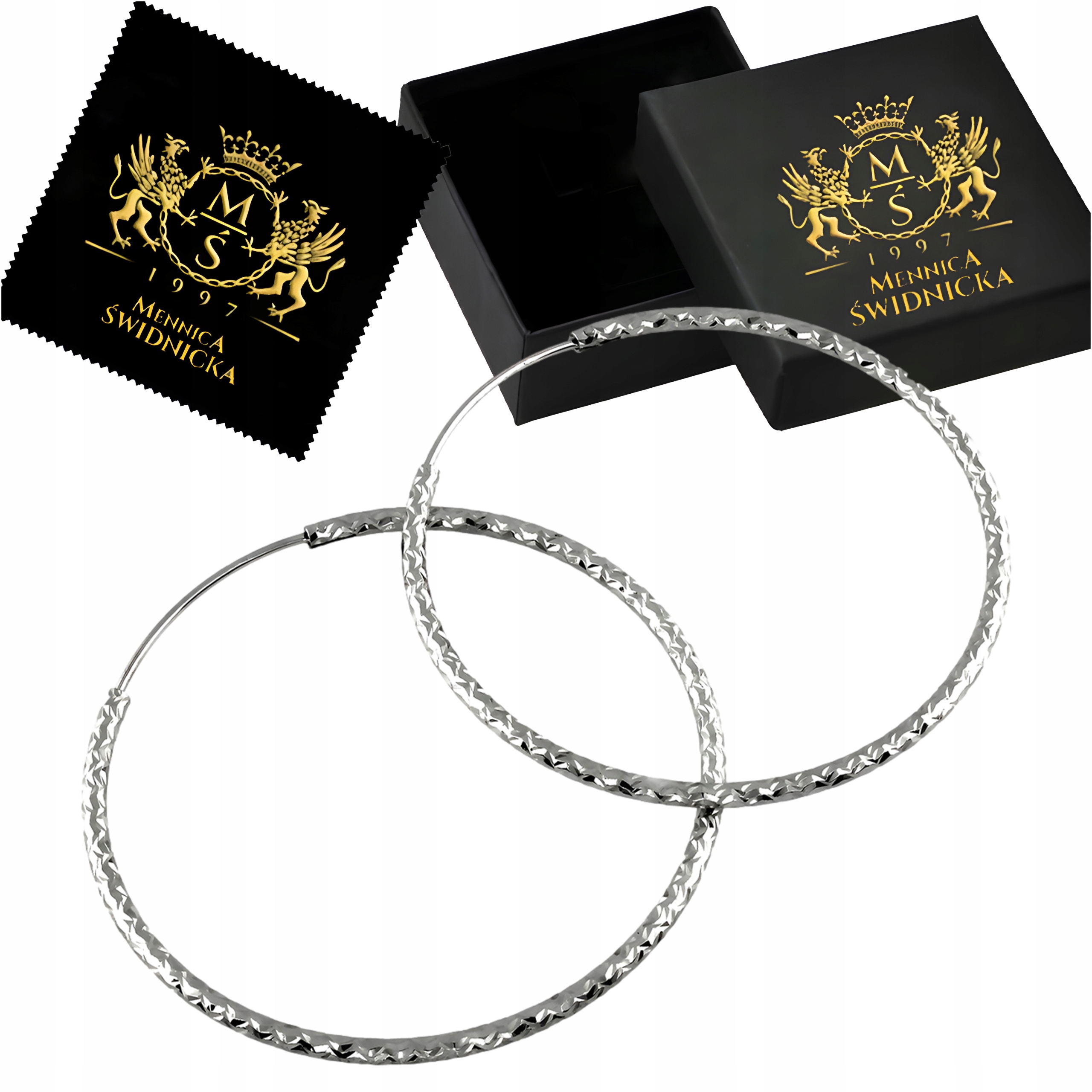 Stříbrné Náušnice Kola Zdobené Šarží 44 mm Stříbro 925 Ideální pro ženy