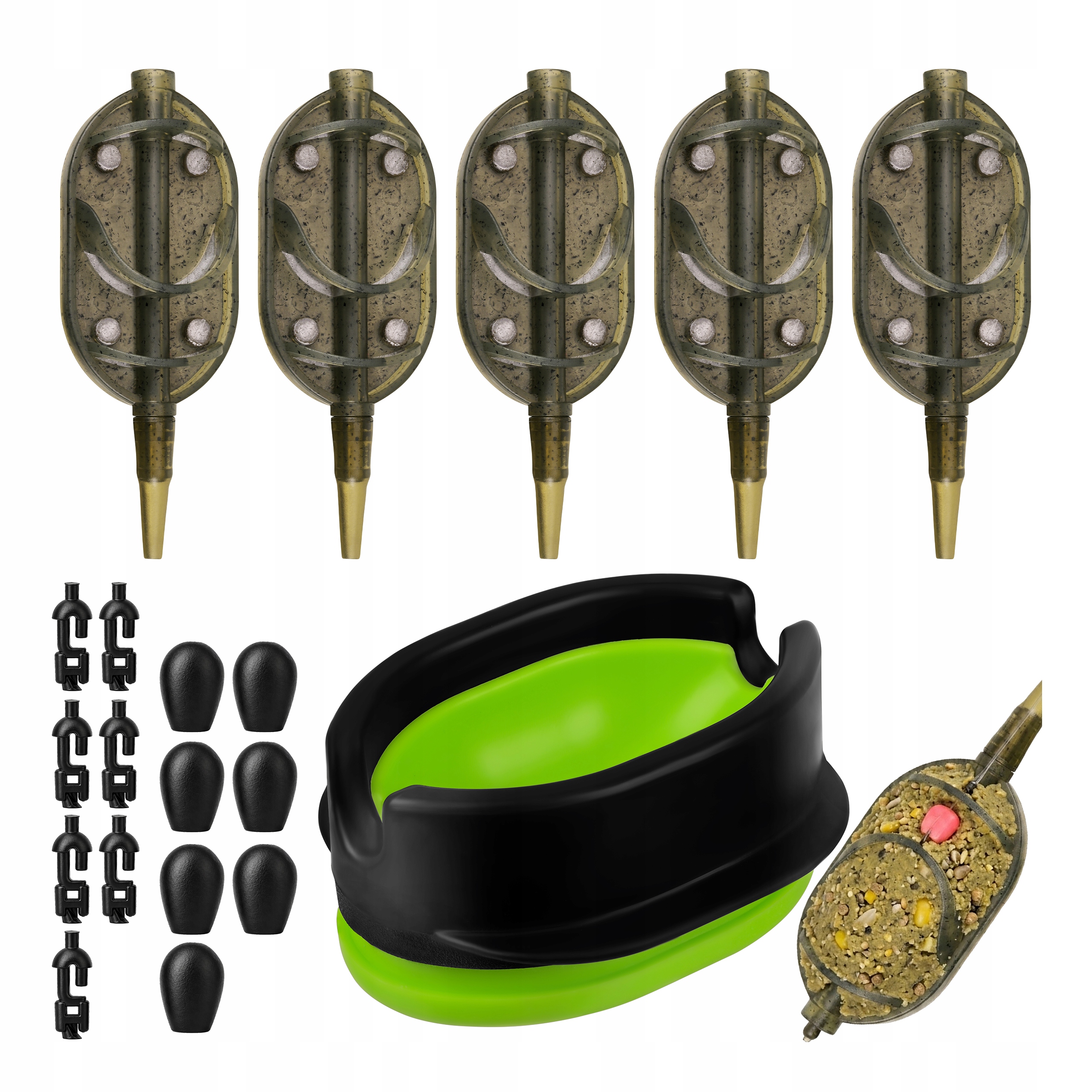 Zestaw Podajników Feeder Methood 5x Koszyk Zanętowy 30g+Forma do Koszyczka