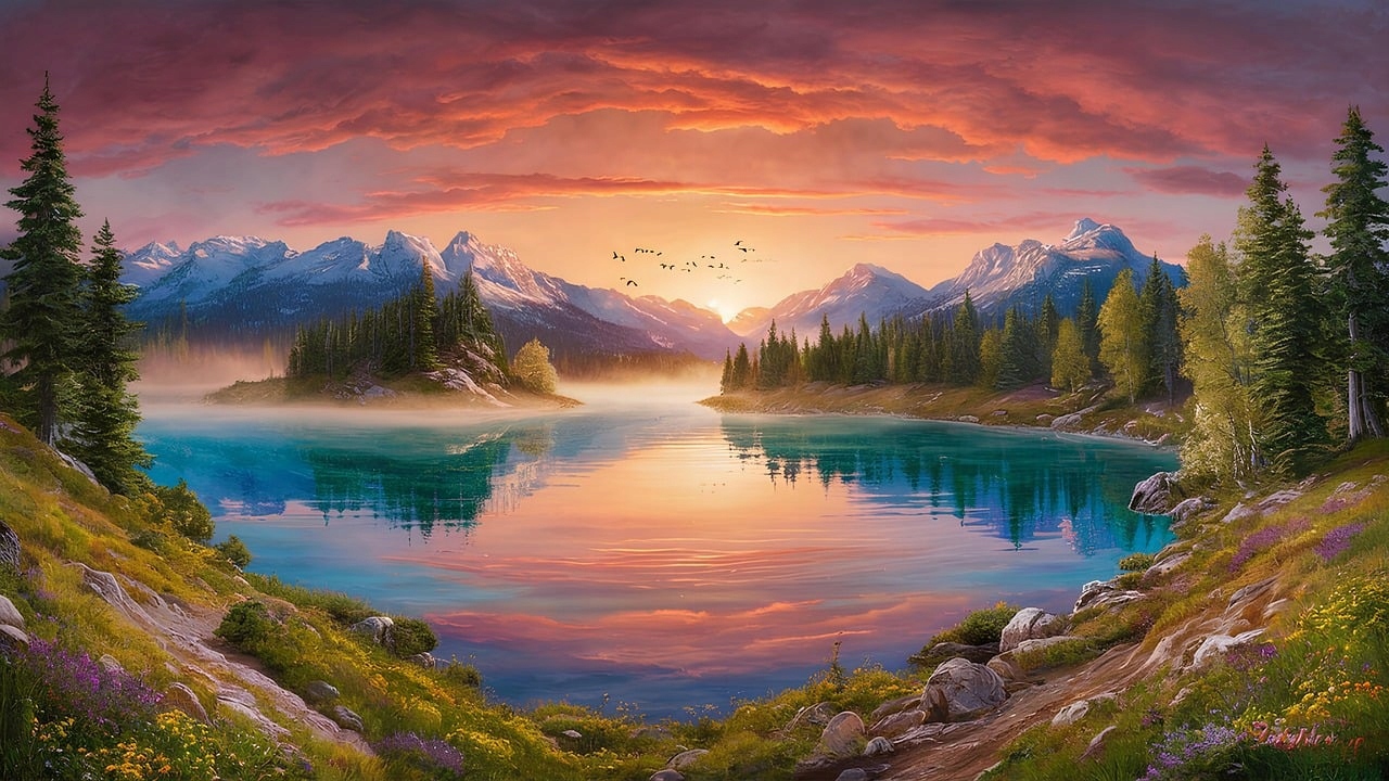 Diamantová výšivka Krajina Příroda Jezero Západ Diamanty Čtvercové 40x80 cm