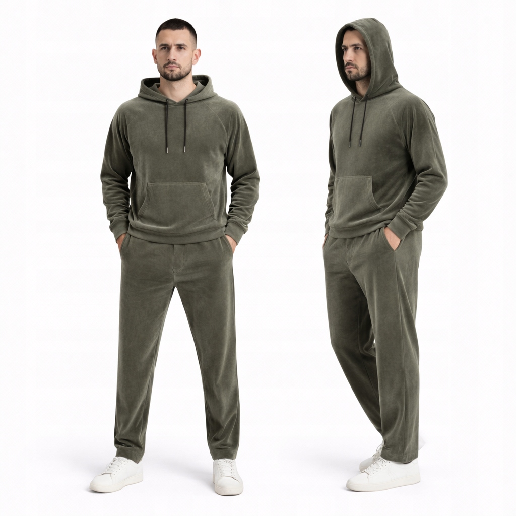 Pánský komplet teplákovka velur starorůžová mikina s klokaní kapsou kalhoty jogger 3XL