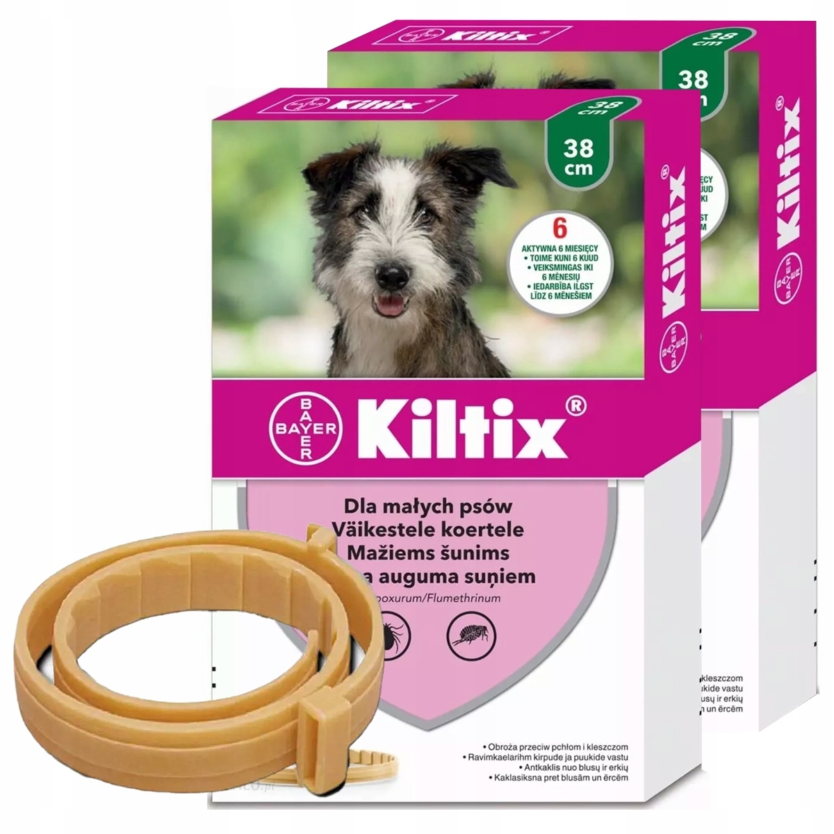 2 x Obroża dla małego Psa na Pchły Kleszcze Kiltix 38 cm na 420 dni