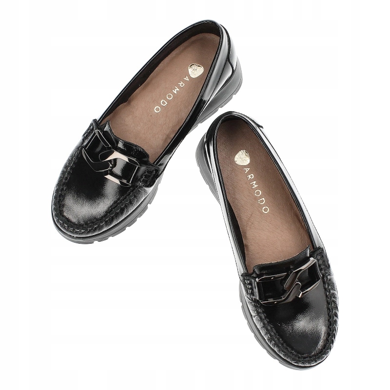 Czarne Modne Półbuty Armodo Stylowe Obuwie Damskie Wzór dominujący bez wzoru