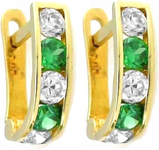 Zlaté náušnice 585 s zirkony a čárkami dárek jako dárek s elegantním vzorem