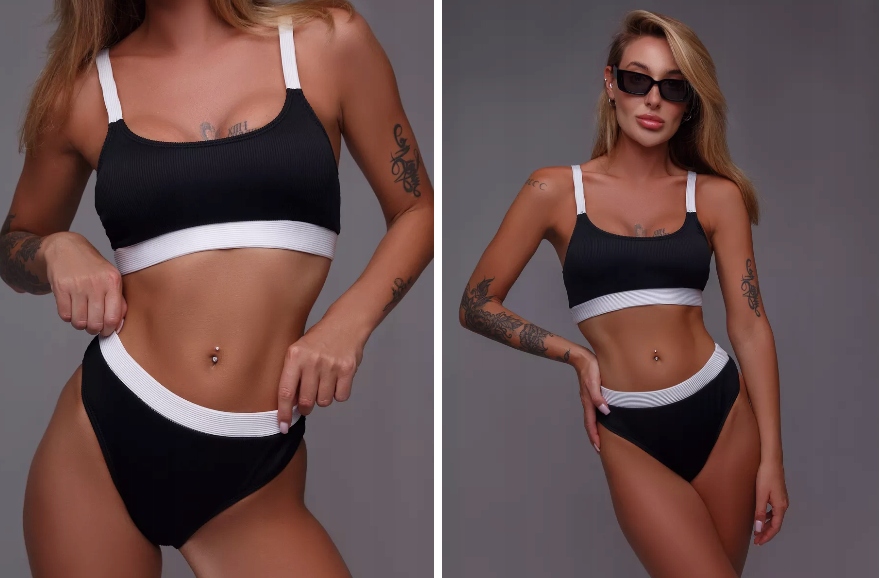 STRÓJ KĄPIELOWY DWUCZĘSCIOWY BIKINI SZEROKIE RAMIĄCZKA WYSOKIE MAJTKI / S Fason majtek figi