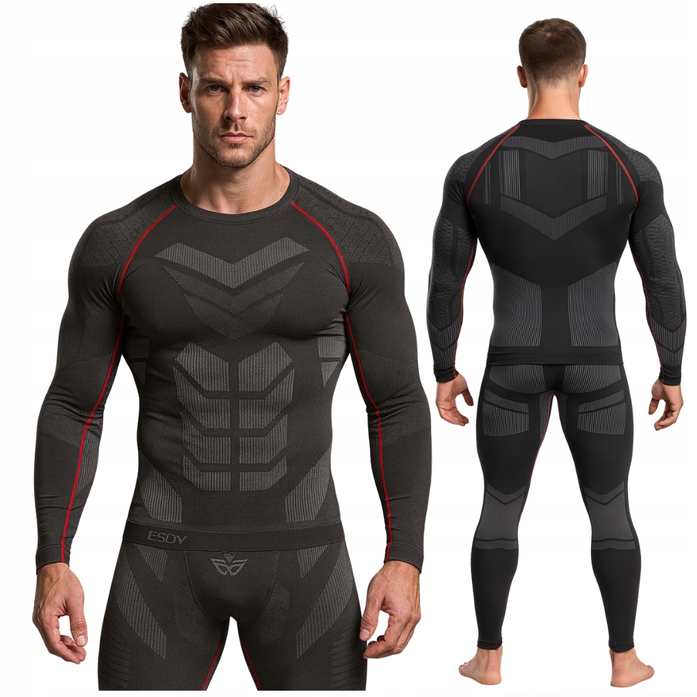 Termoaktivní Spodní Prádlo Komplet Pánské Termoaktivní Oblečení Mikina Kalhoty Šedá XL