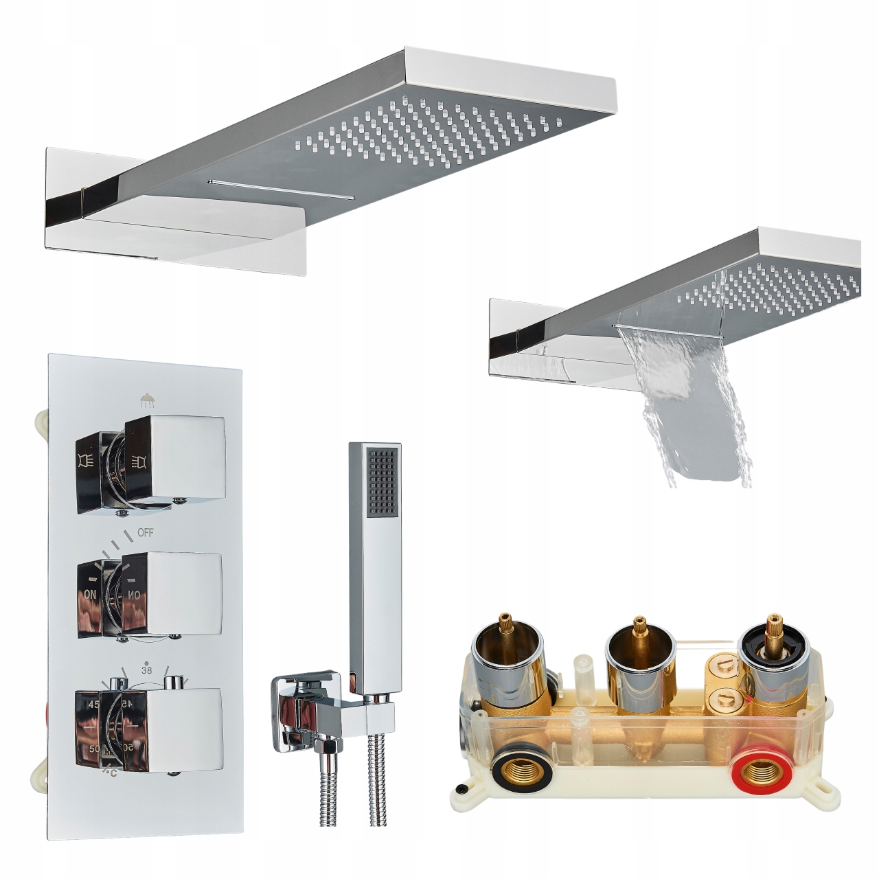 Podomietkový Sprchový Set S Termostatom A Dažďovou Sprchou Vodopád Box Ari