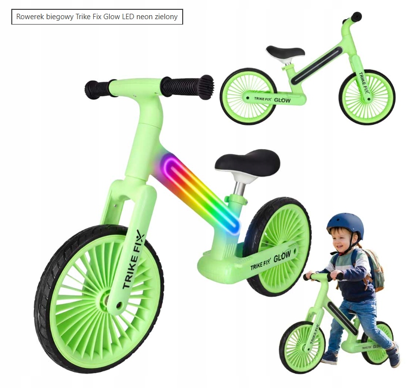 Rowerek biegowy Trike Fix Glow Led neon zielony