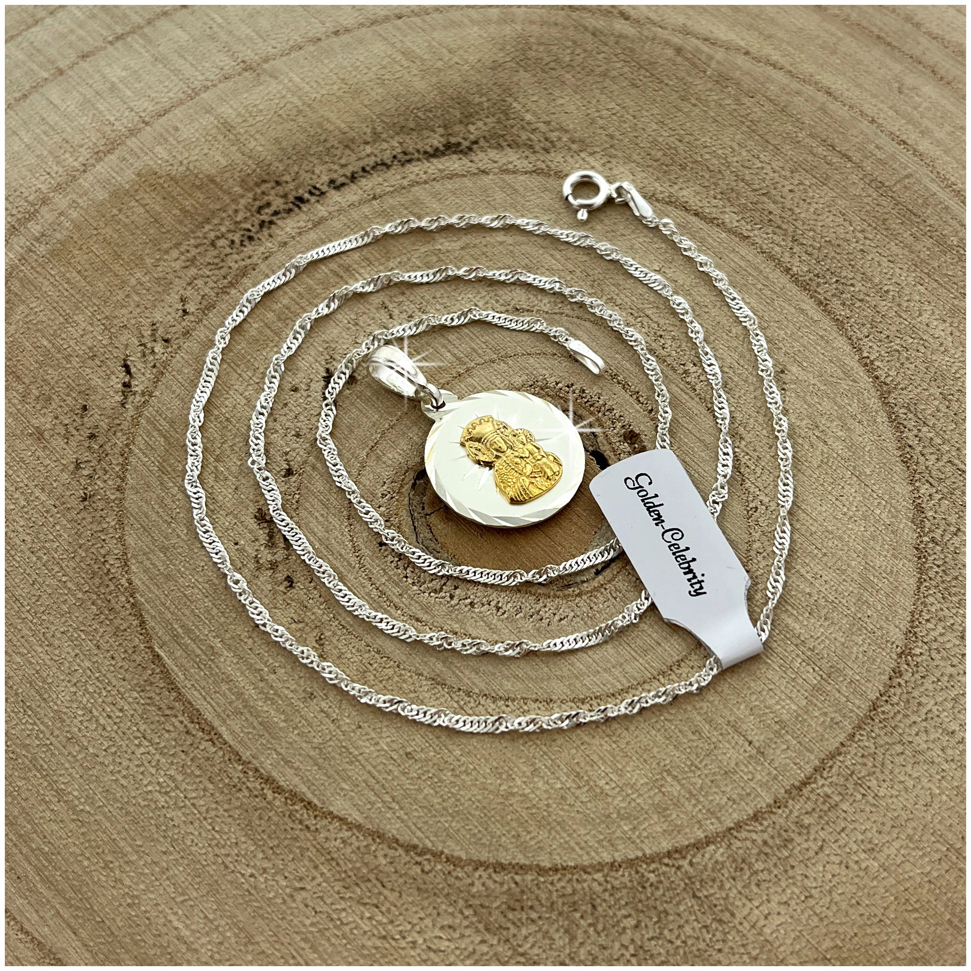 SREBRNY ŁAŃCUSZEK Z MEDALIKIEM PR. 925 PAMIĄTKA I KOMUNII ŚWIĘTEJ + GRATISY Marka Golden Celebrity