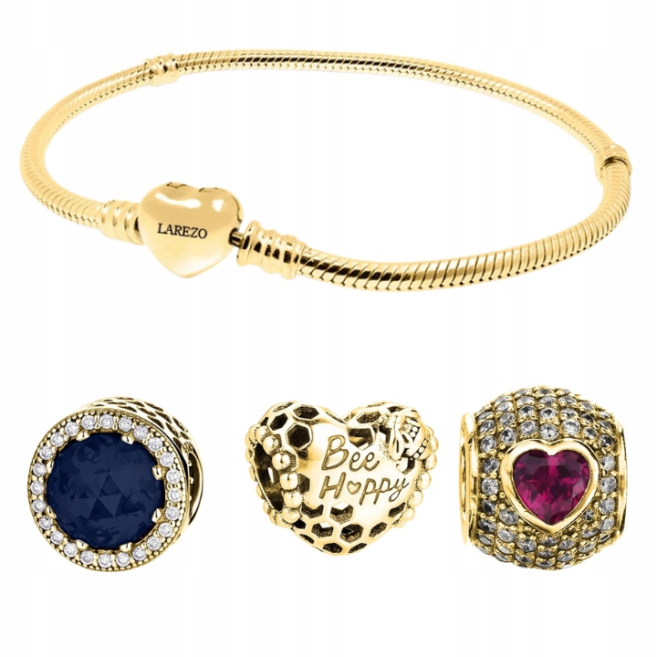

Zestaw złoty Bransoletka 3 charms do Pandora 18cm
