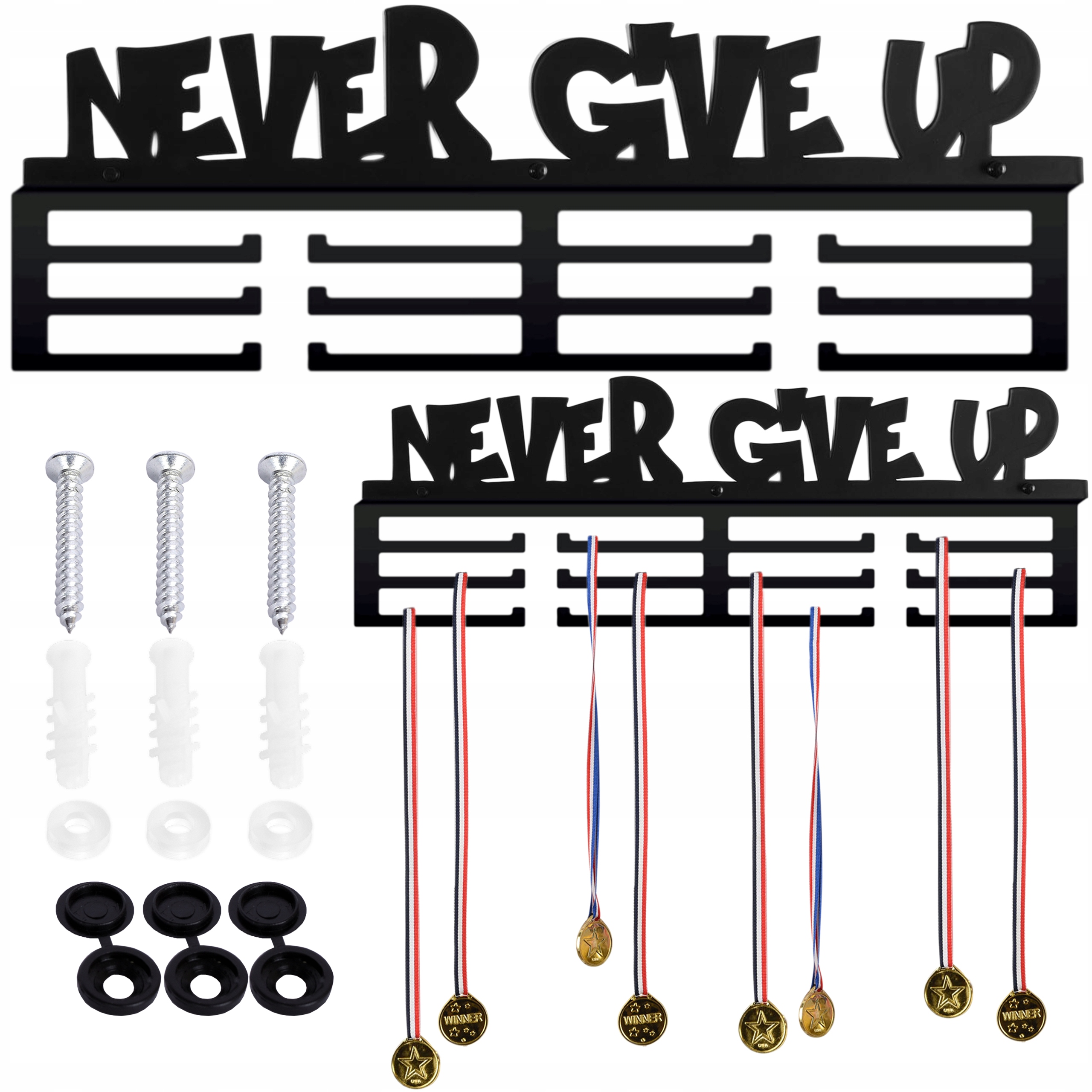 

Wieszak Na Medale Ścienny 60CM Metal Never Give Up